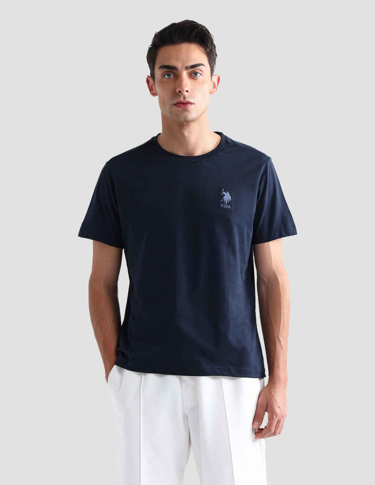 USPA Crew Neck Comfort Fit Cotton Tshirt For Men - Navy - S