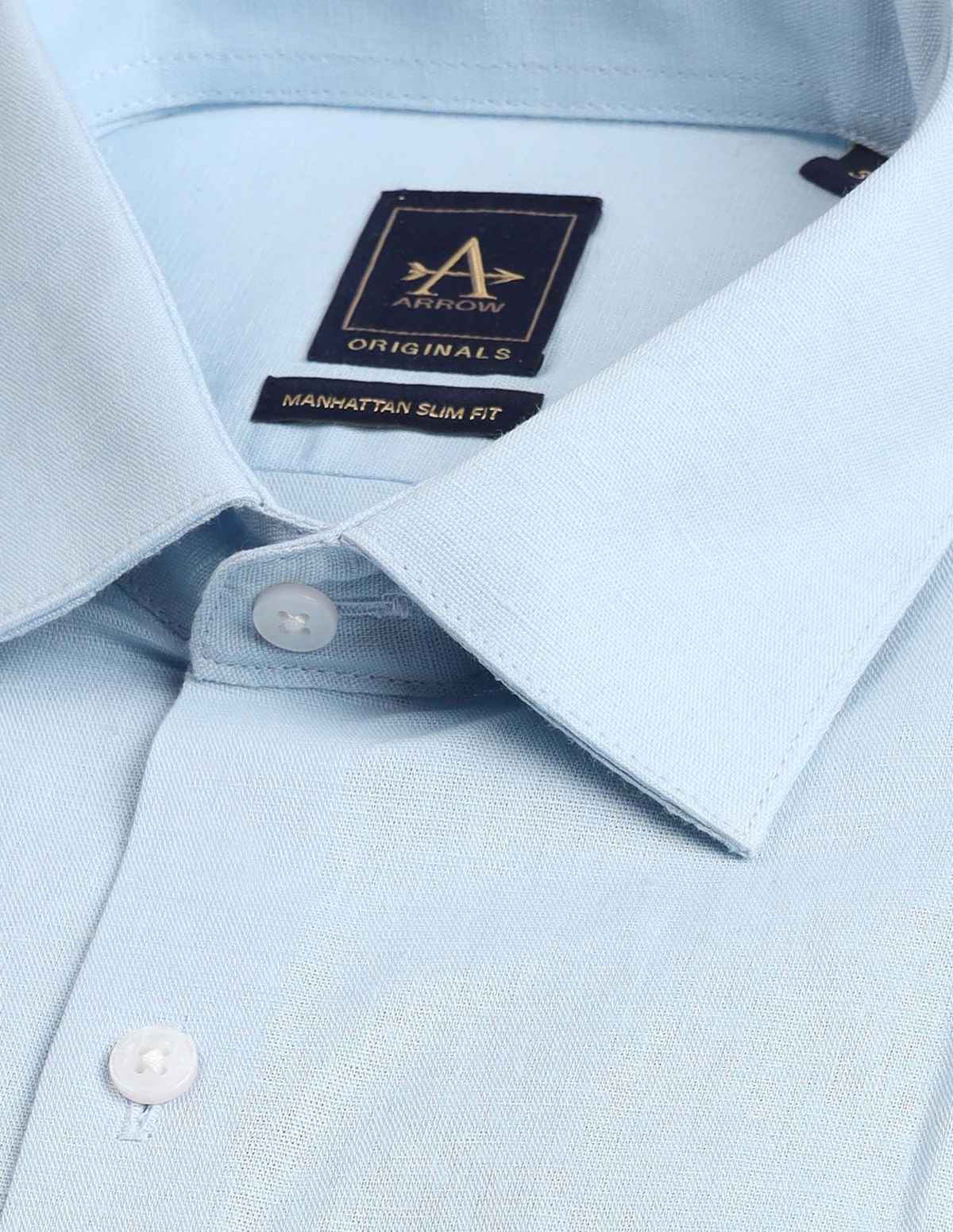 Arrow Cotton Linen Slim Fit Shirt For Man - Light Blue - 39