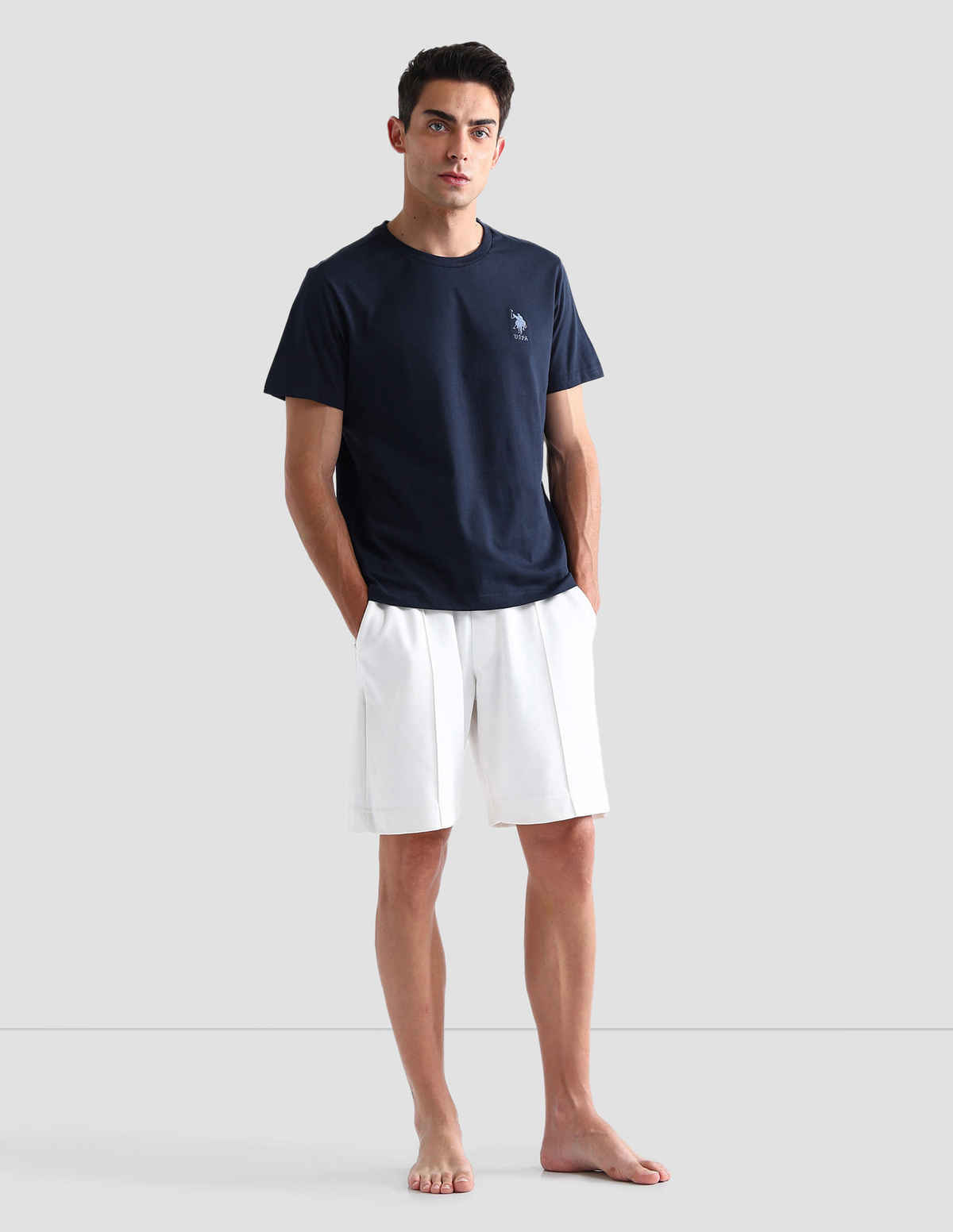 USPA Crew Neck Comfort Fit Cotton Tshirt For Men - Navy - S