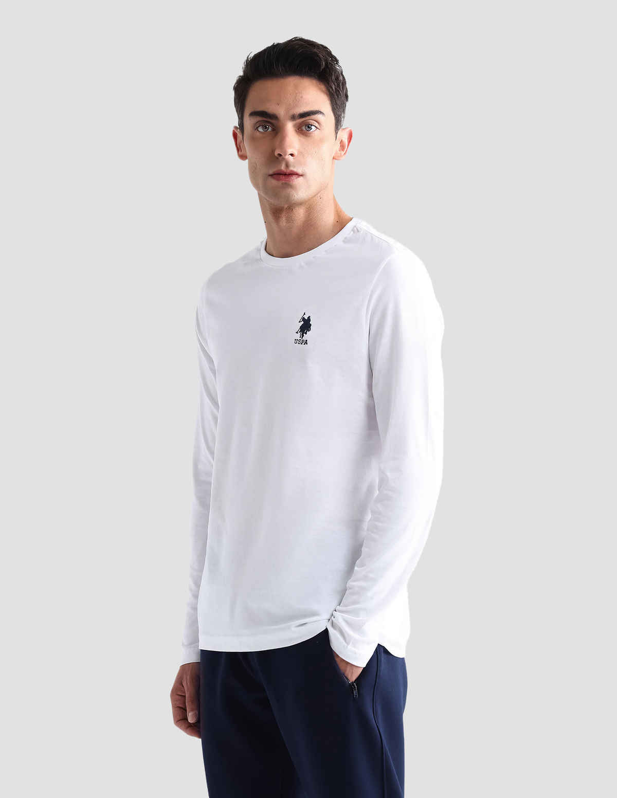 USPA Pure Cotton Long Sleeve Lounge T - Shirt For Men - White - XL
