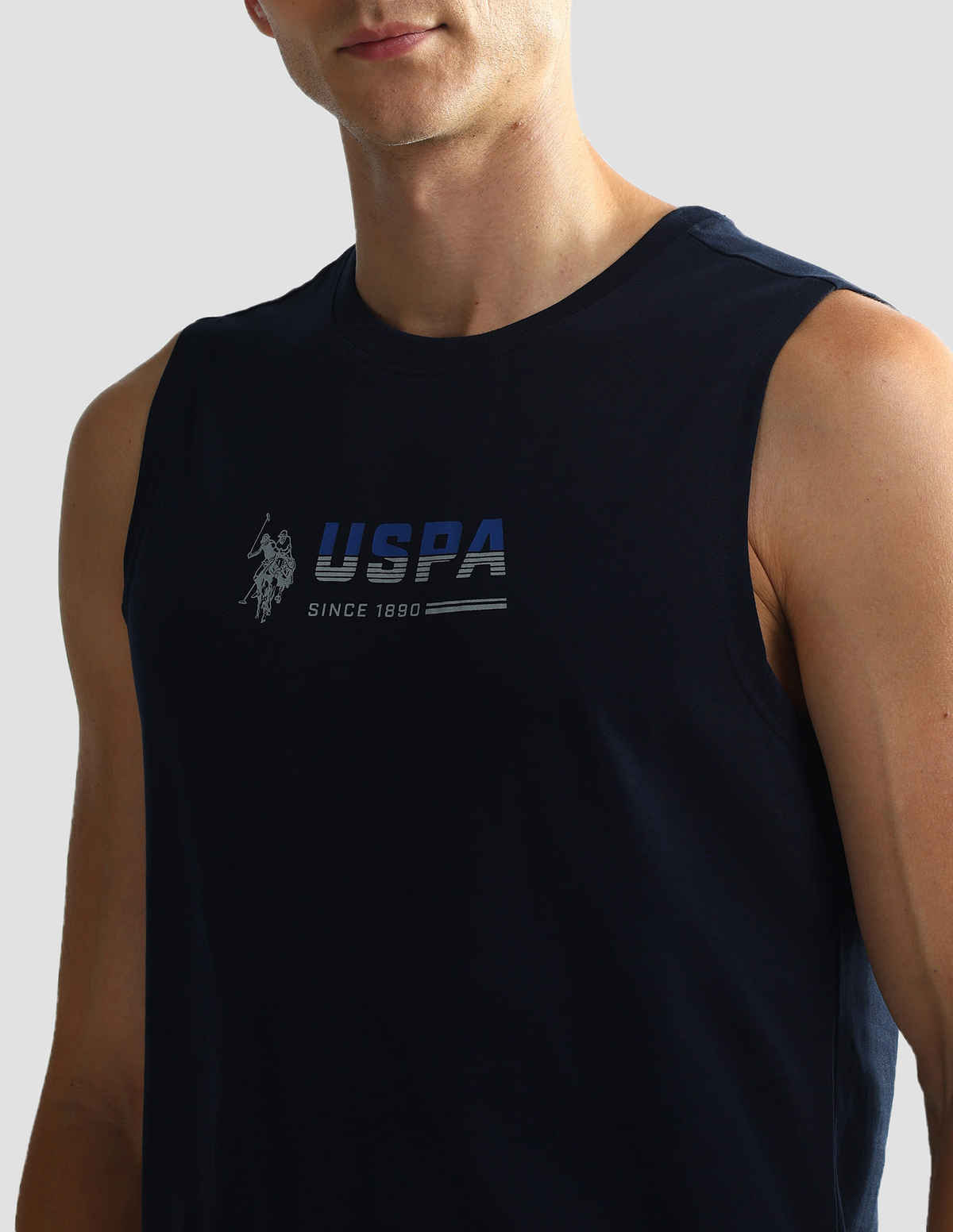 USPA Solid Cotton Vest For Men - Pack of 1 - Navy - M