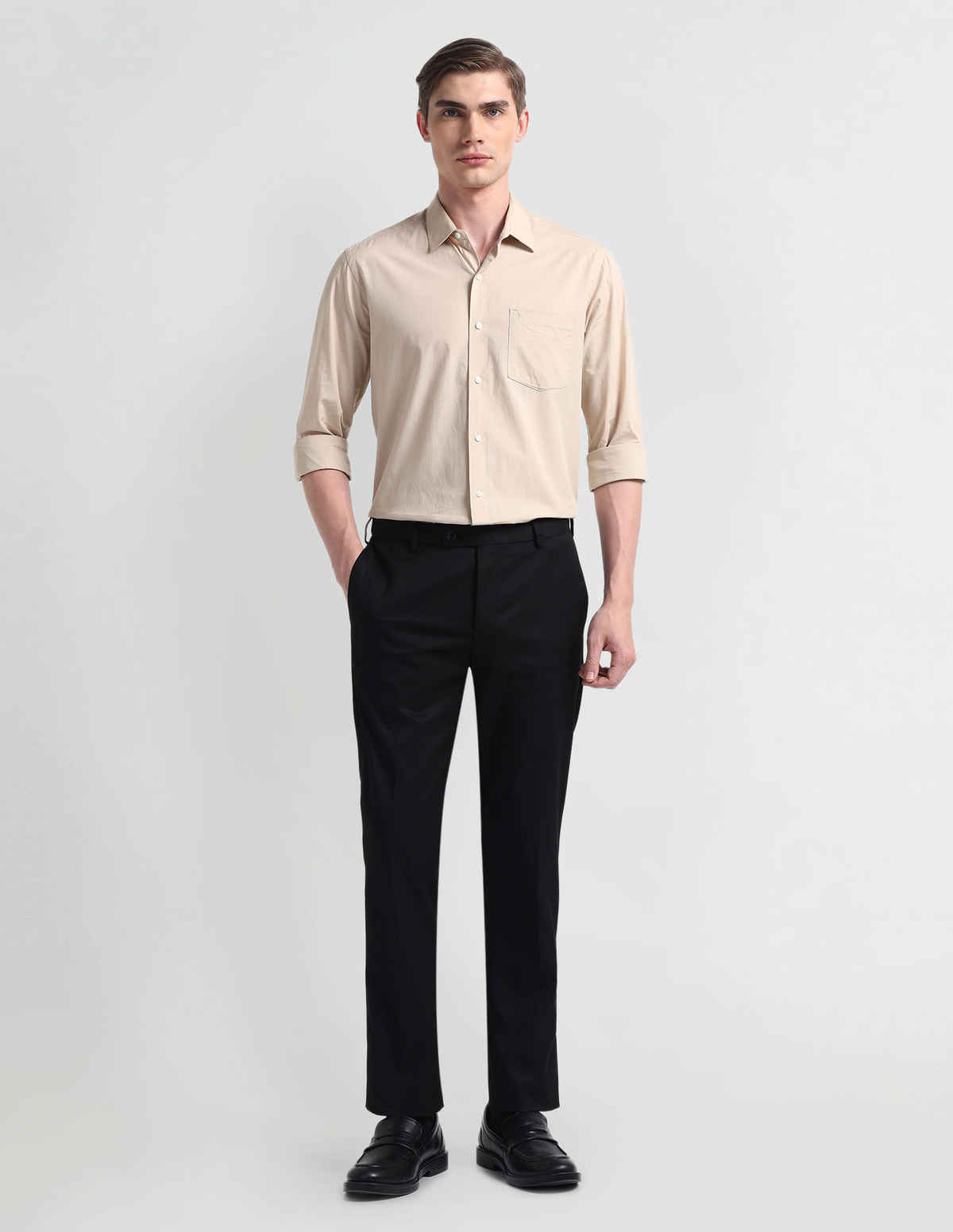 Arrow Men's Formal Easy Flex Tapered Fit Solid Trousers | Black - 38