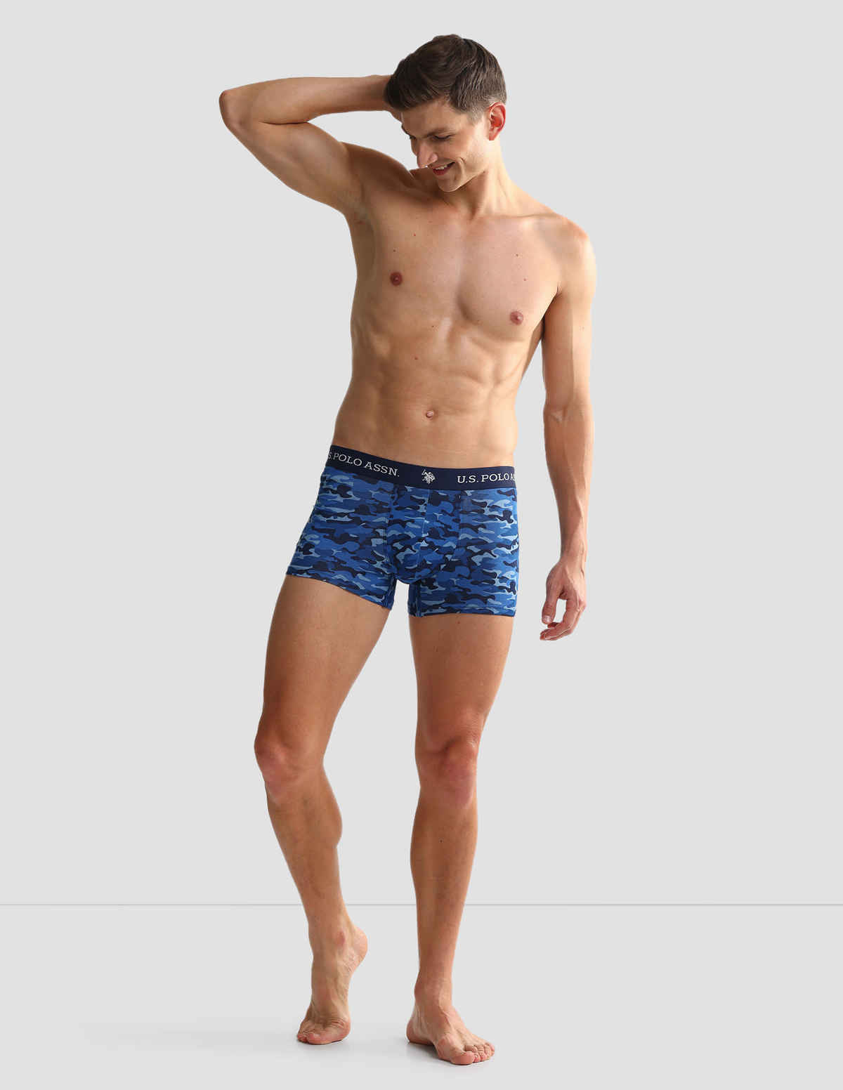 USPA Elastic Waistband Ribbed Solid Mens Trunk - Pack of 2 - Camo Navy and Navy - S