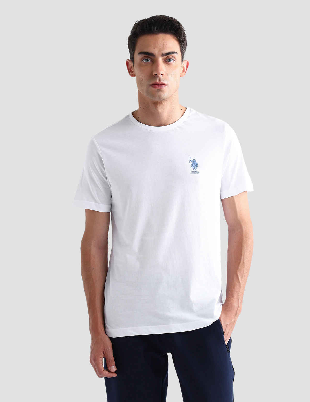USPA Men's Solid Round Neck Lounge T Shirt - Regular Fit - White - XL