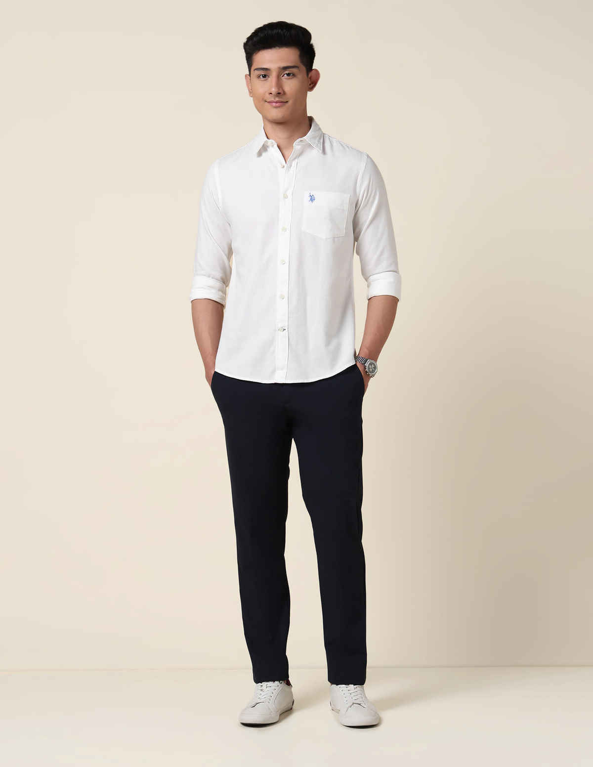 USPA Dobby Cotton Shirt for Men Tailored Fit - White