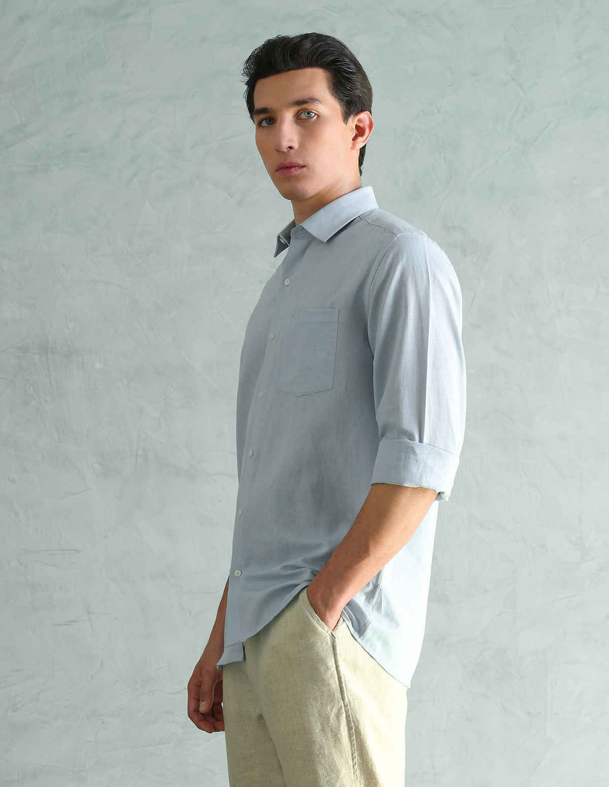 Arrow Cotton Linen Slim Fit Shirt For Man - Light Blue - 39