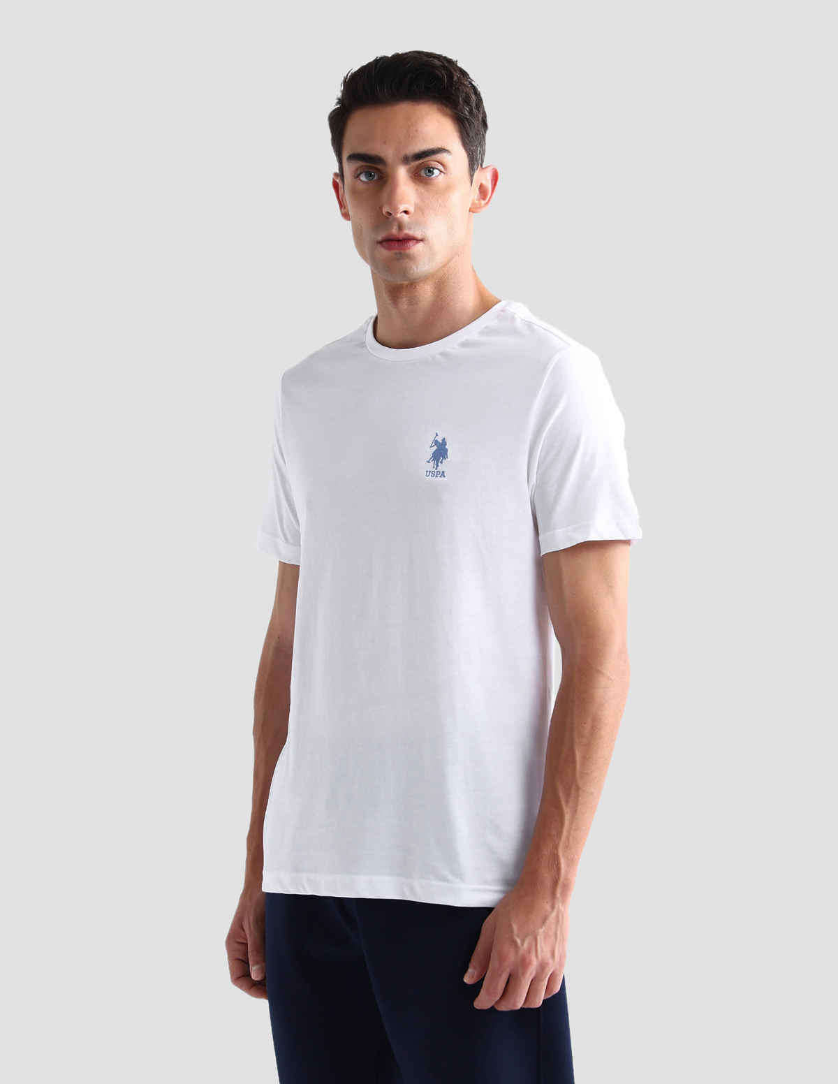 USPA Men's Solid Round Neck Lounge T Shirt - Regular Fit - White - XL