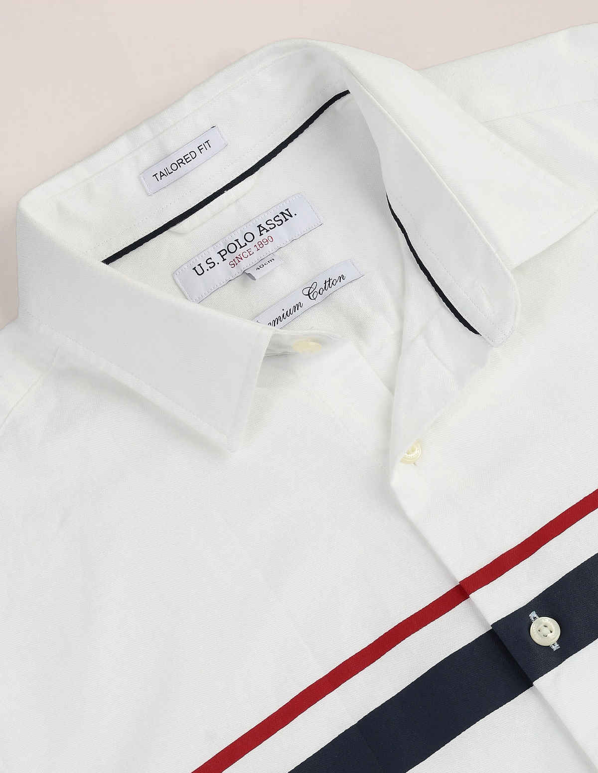 USPA Men's Shirt - Cotton Striped Casual Shirt - Tailored Fit - White - XL