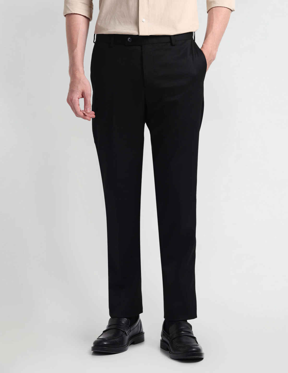 Arrow Men's Formal Easy Flex Tapered Fit Solid Trousers | Black - 36