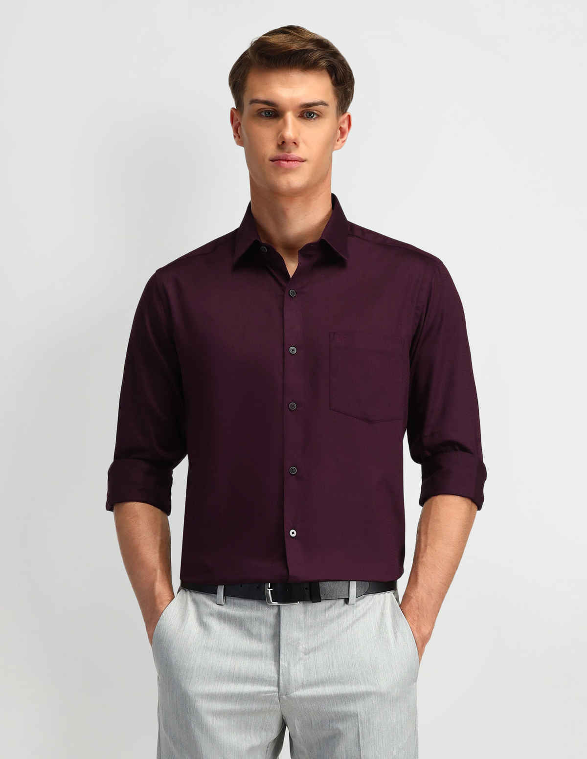 Arrow Men's Formal Pure Cotton Solid Shirt | Wine - 44