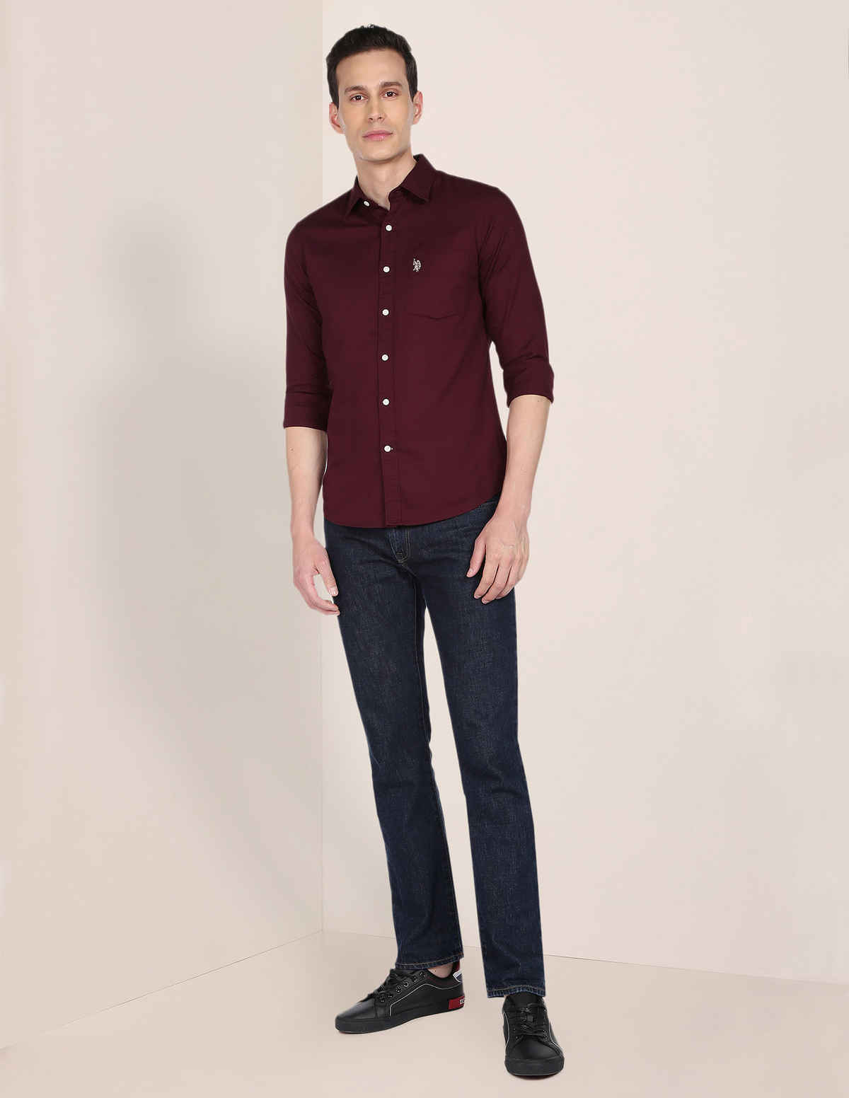 USPA Cotton Regular Fir Shirt For Man - Wine