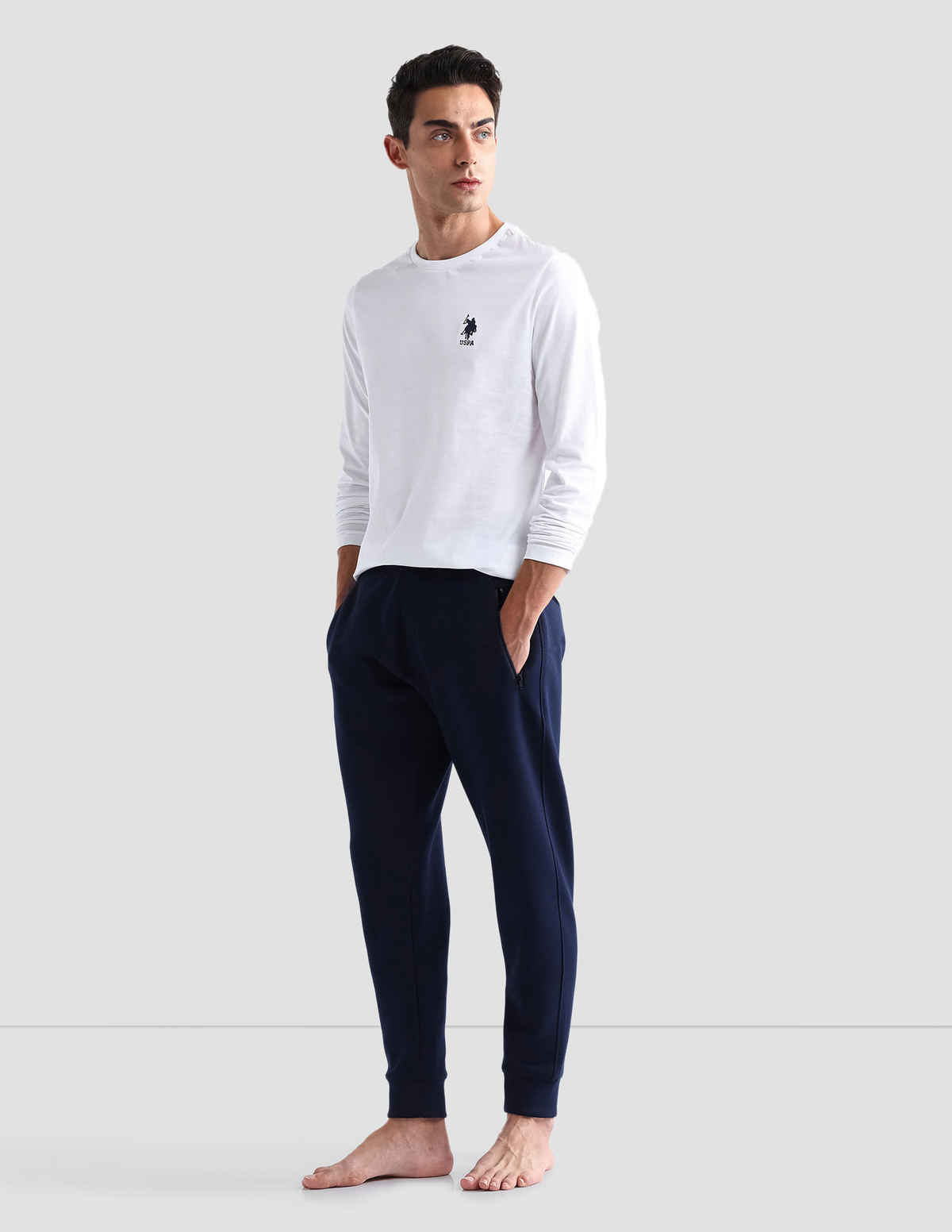 USPA Pure Cotton Long Sleeve Lounge T - Shirt For Men - White - M
