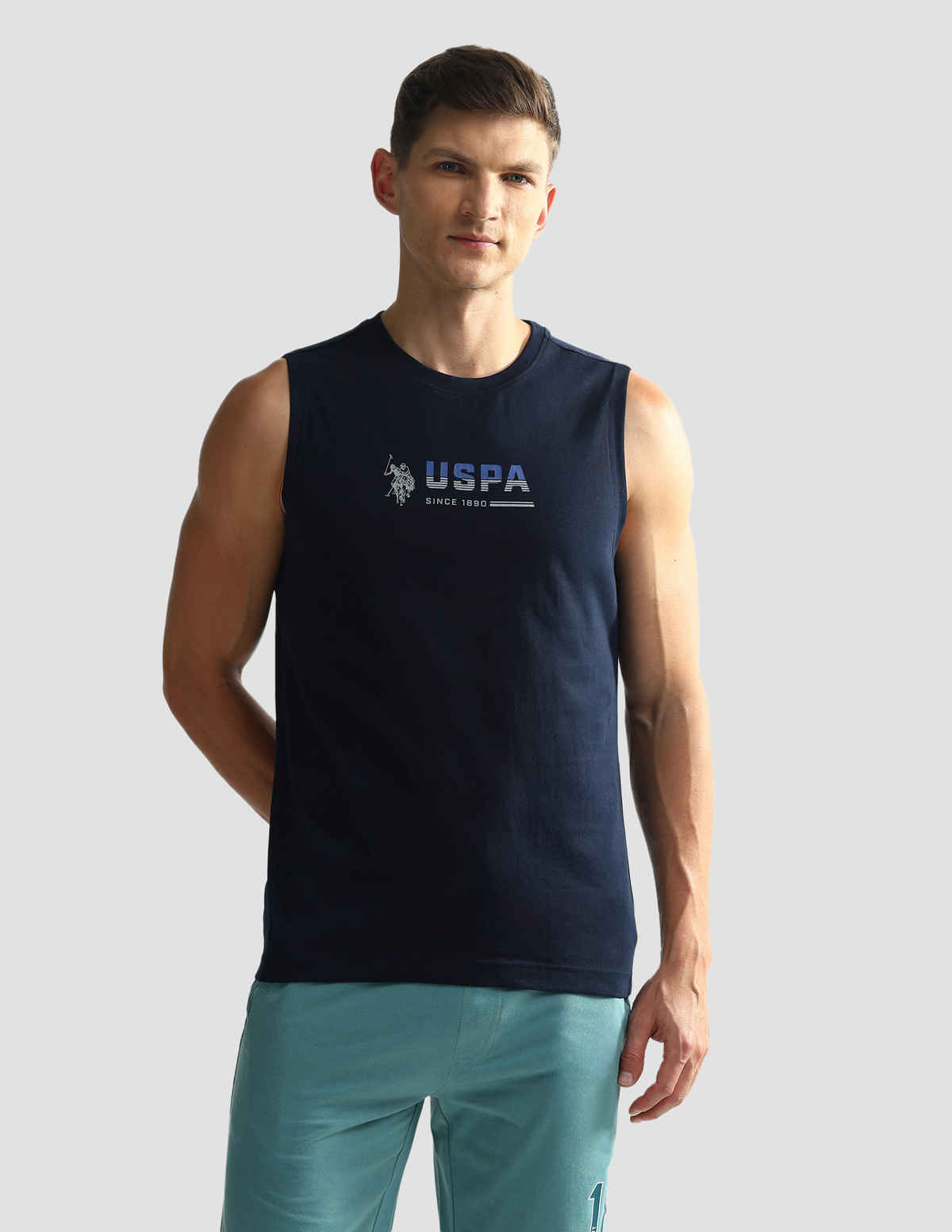 USPA Solid Cotton Vest For Men - Pack of 1 - Navy - M