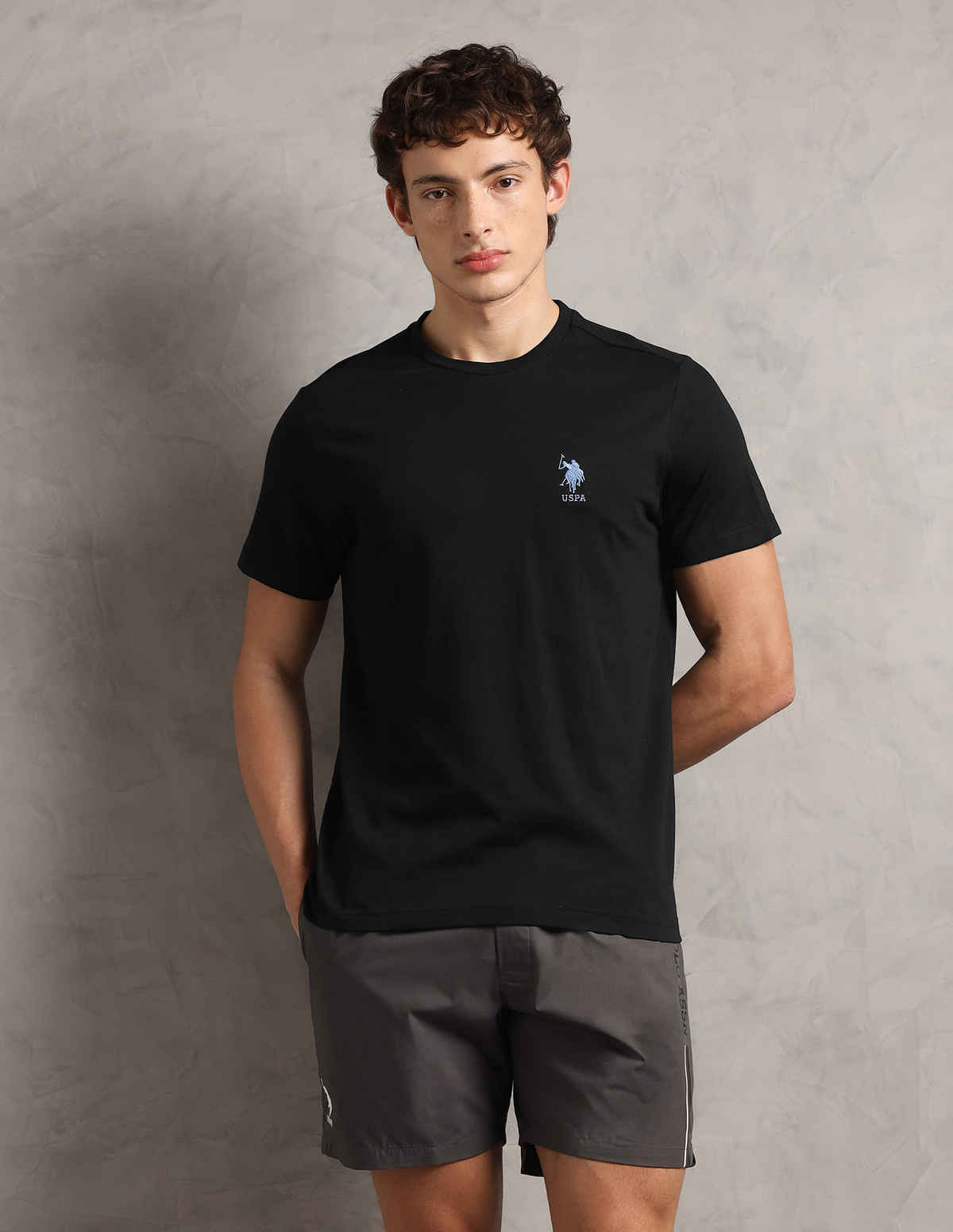 U.S. Polo Assn. Men's Crew Neck Embroidered Logo Lounge T-Shirt | Black - L