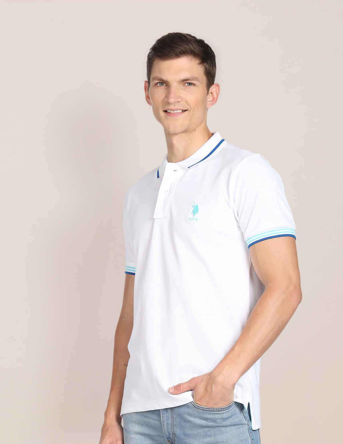 U.S. Polo Assn. Men's Striped Hem Cotton Polo Shirt | White - XXL