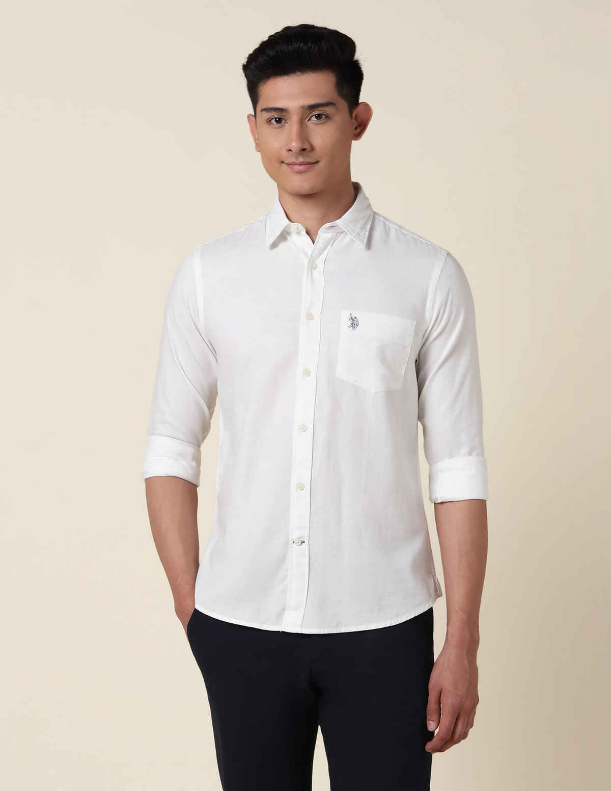USPA Dobby Cotton Shirt for Men Tailored Fit - White
