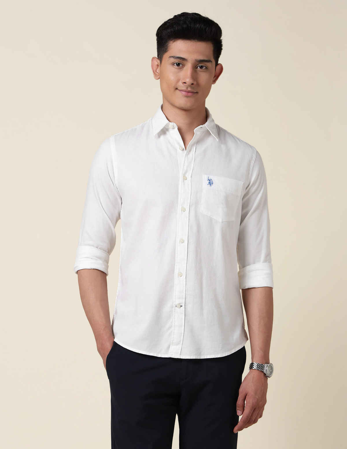 USPA Dobby Cotton Shirt for Men Tailored Fit - White