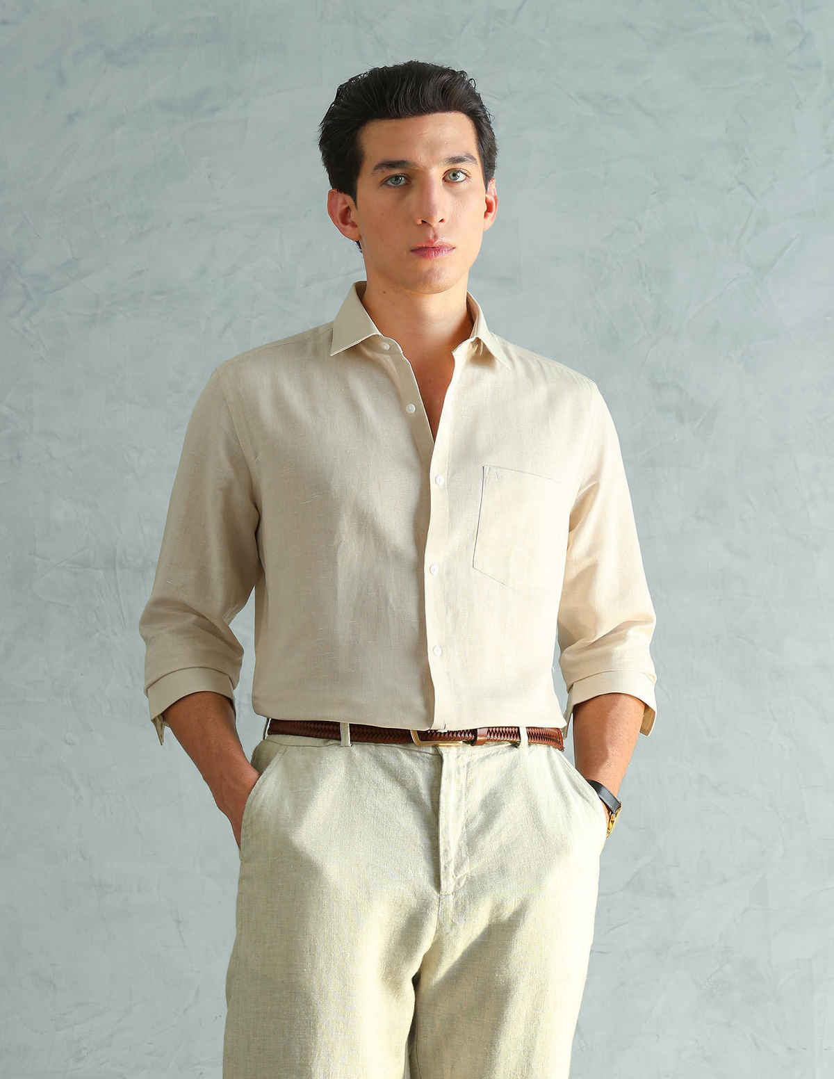 Arrow Cotton Linen Slim Fit Shirt For Man - Beige - 40