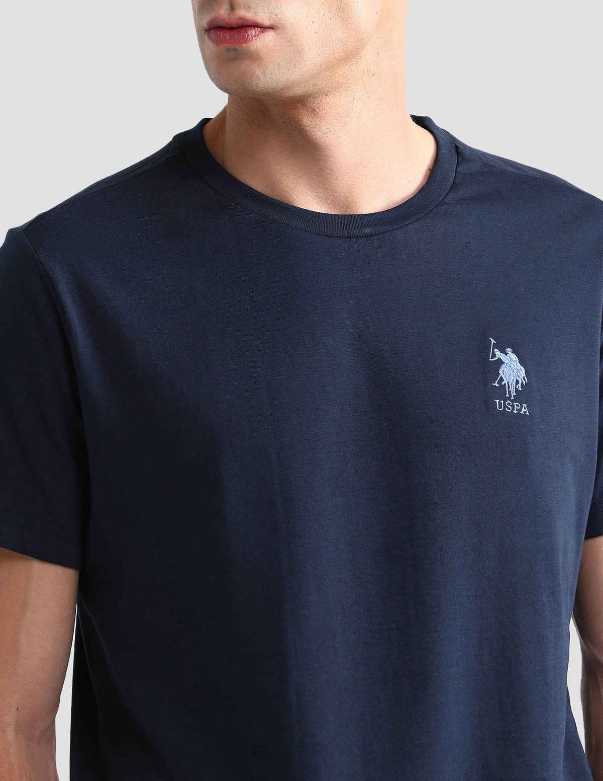 USPA Crew Neck Comfort Fit Cotton Tshirt For Men - Navy - S
