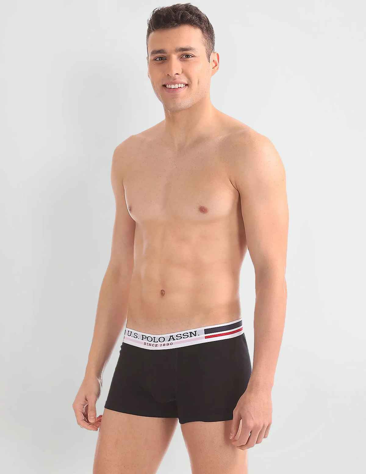USPA Pure Stretch Cotton Mens Trunk - Pack of 2 - Black - S