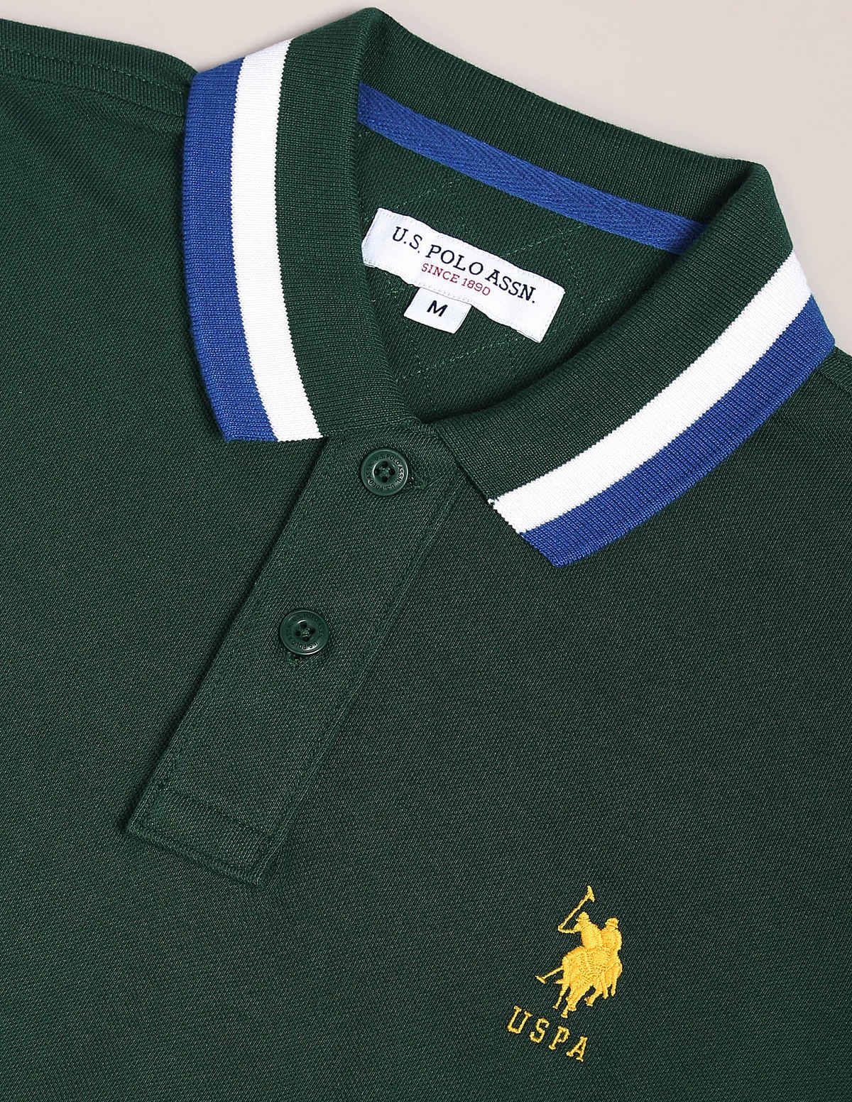 USPA Heritage Tipped Cotton Polo T Shirt For Men - Dark Green - XL