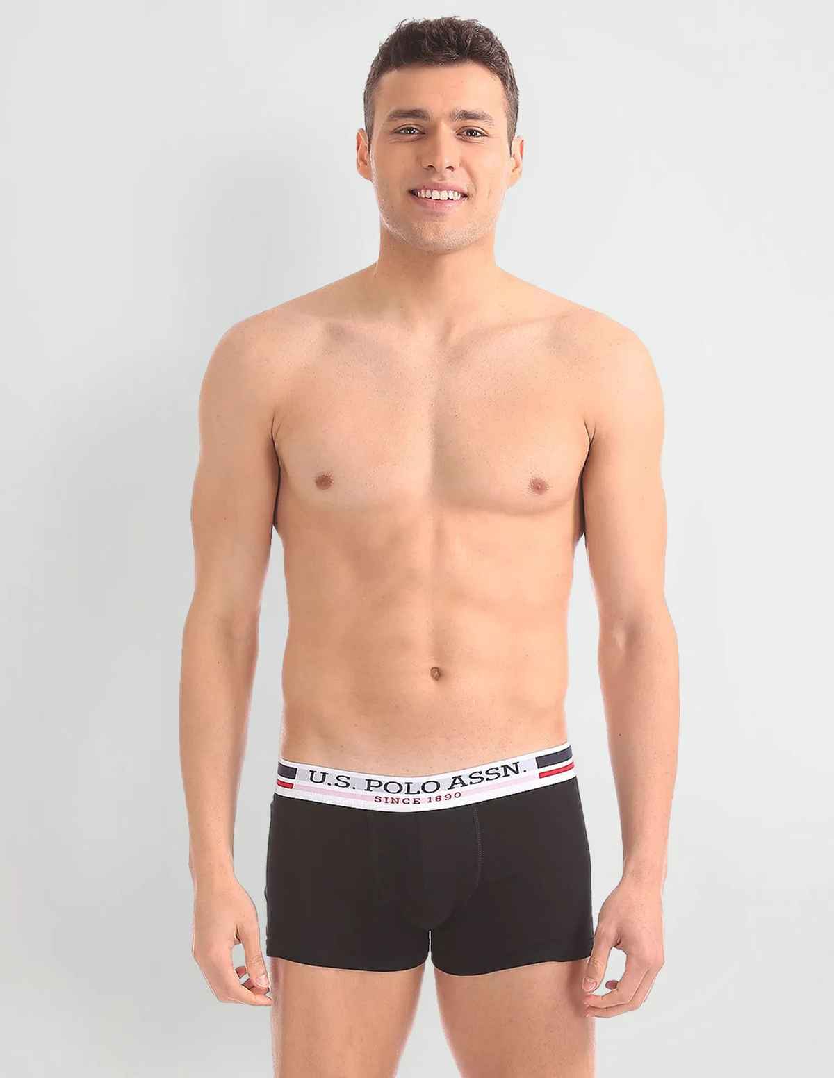 USPA Pure Stretch Cotton Mens Trunk - Pack of 2 - Black - S