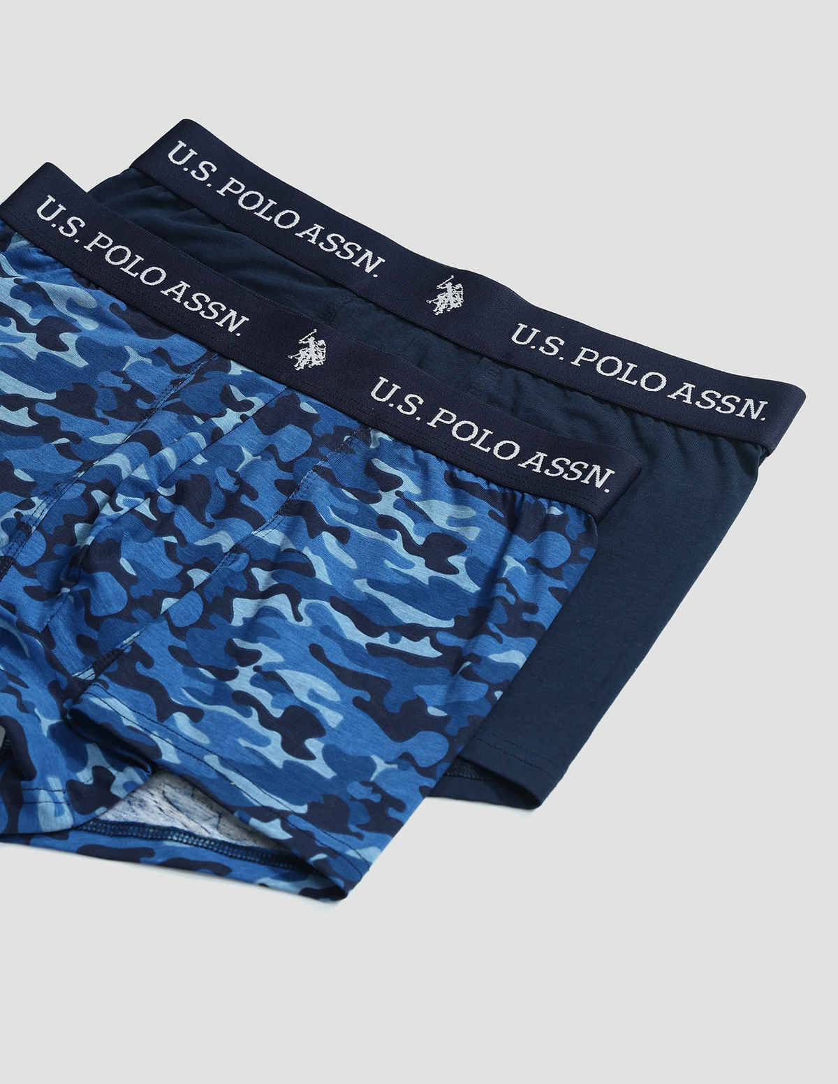 USPA Elastic Waistband Ribbed Solid Mens Trunk - Pack of 2 - Camo Navy and Navy - S