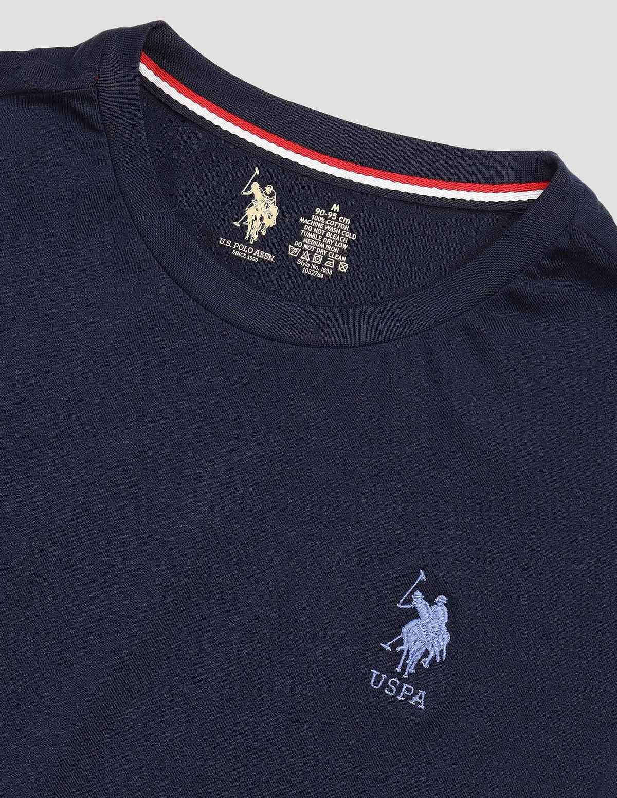 USPA Crew Neck Comfort Fit Cotton Tshirt For Men - Navy - L