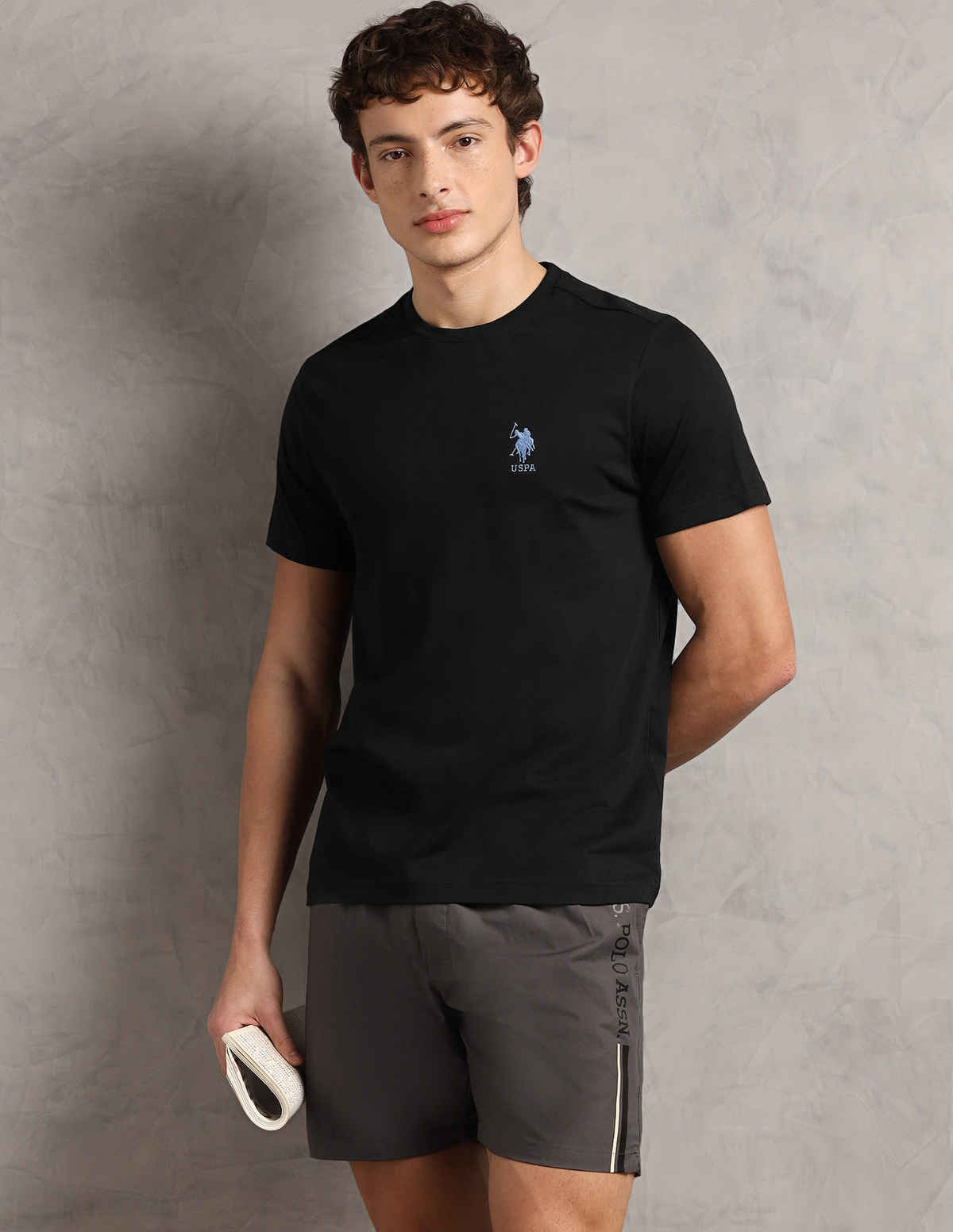 USPA Crew Neck Comfort Fit Cotton Tshirt For Men - Black - S