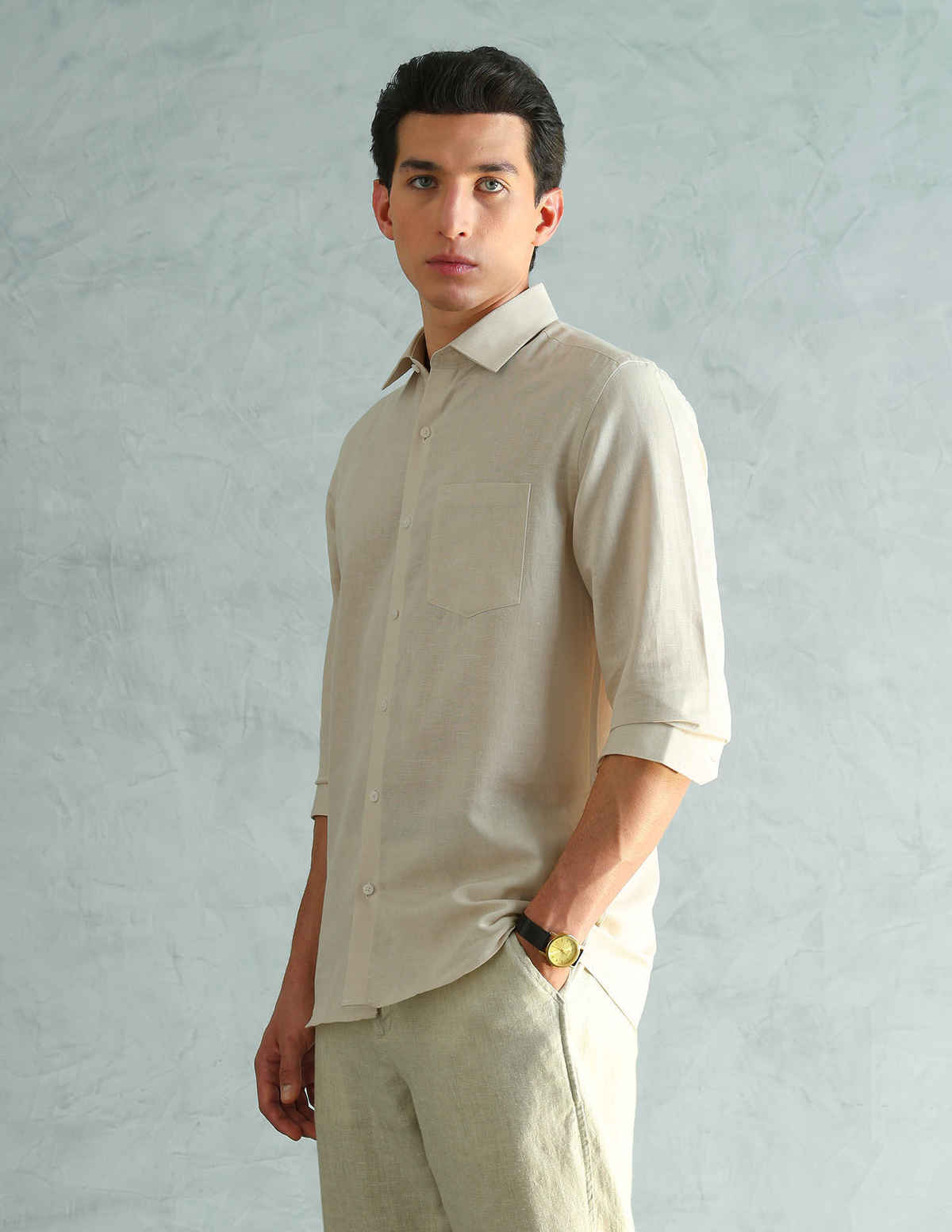 Arrow Cotton Linen Slim Fit Shirt For Man - Beige - 40