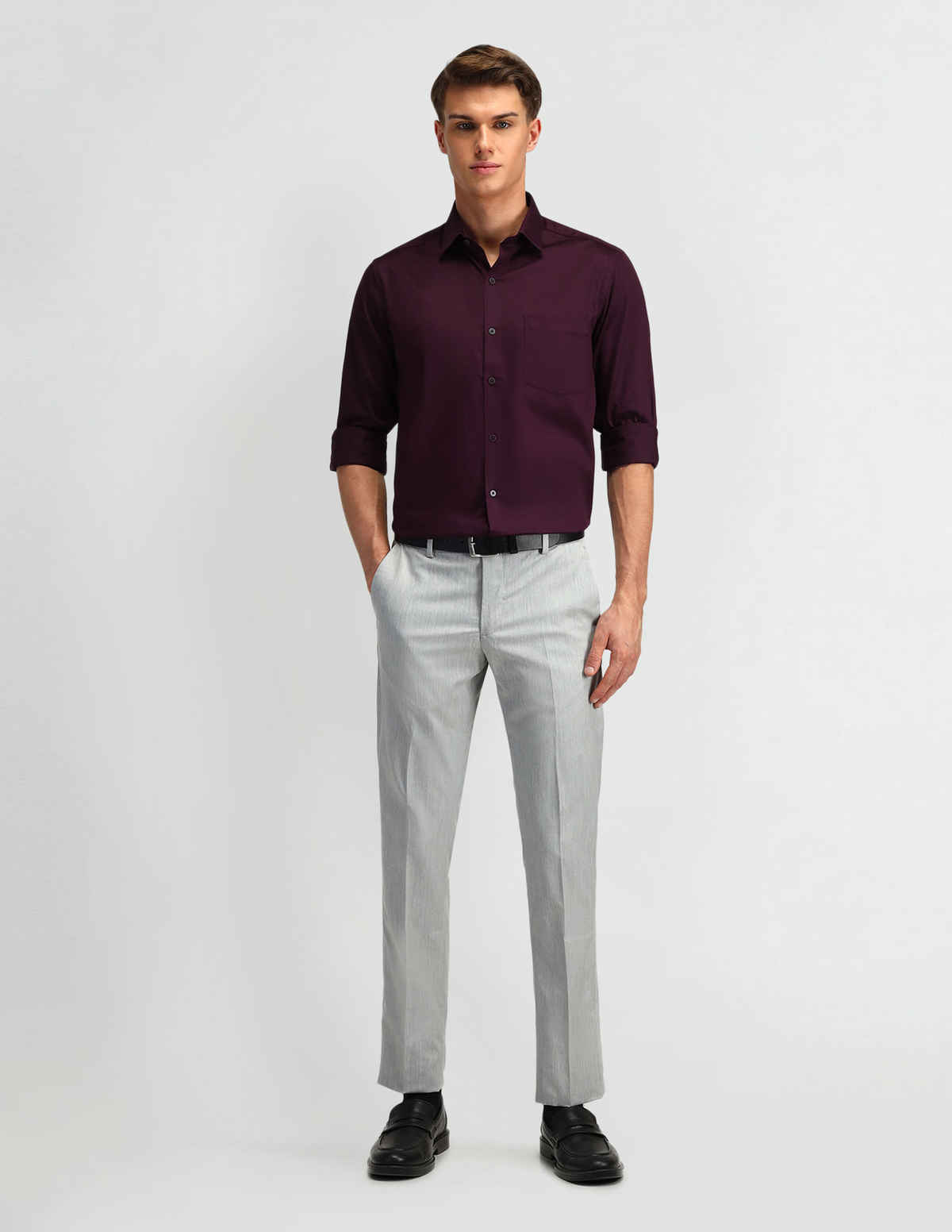 Arrow Men's Formal Pure Cotton Solid Shirt | Wine - 44