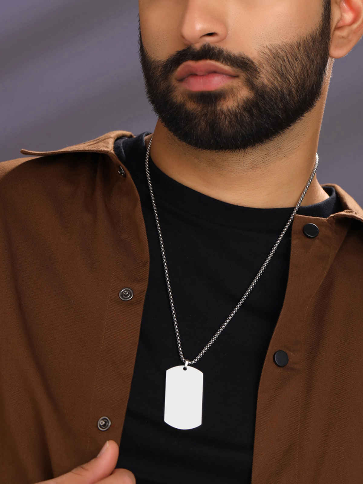 Yellow Chimes Stainless Steel Tag Pendant Necklace | Silver Plated