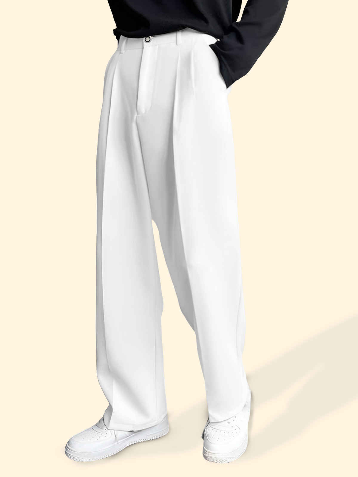 FTX Men's Relaxed Fit Lycra Blend Korean Trouser | White - 28