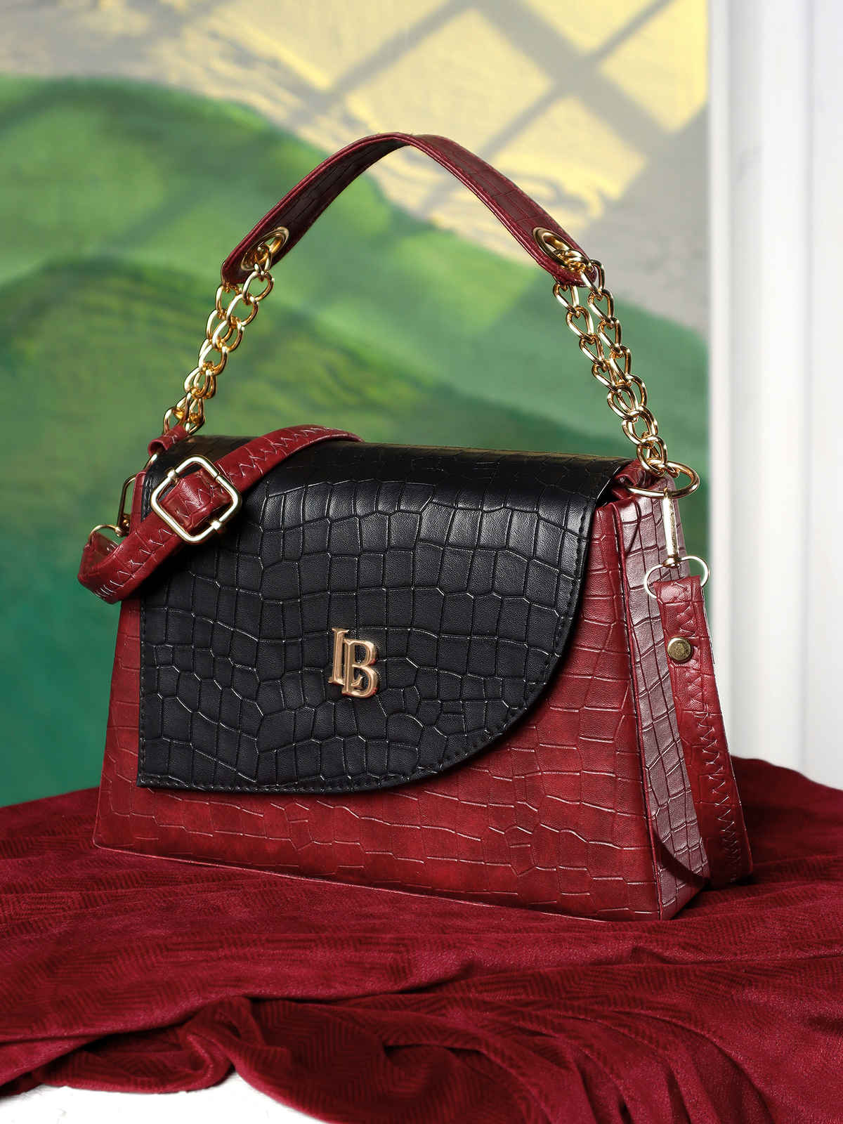 Legal Bribe Stylish Crock Sling Bag | Maroon/Black | LB2054