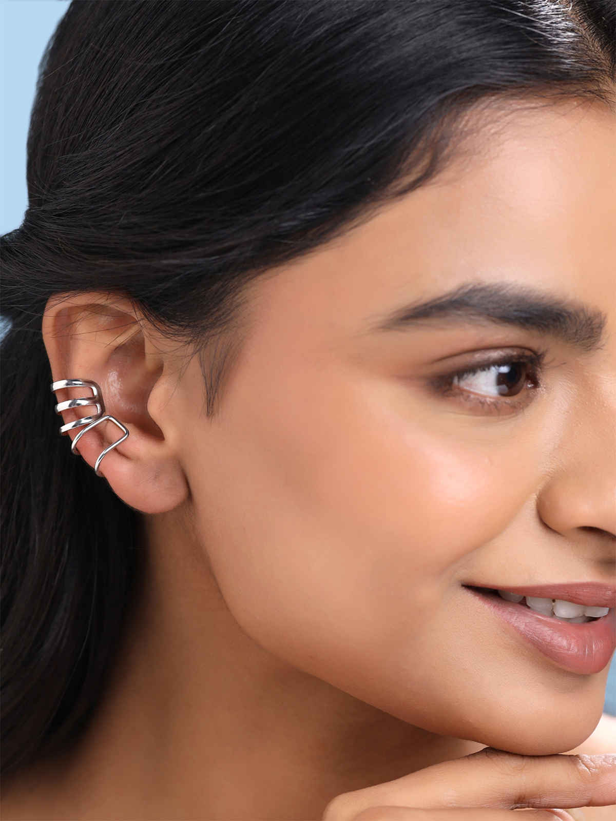 Yellow Chimes Earrings | Silver Ear Cuff Set | Stainless Steel Combo