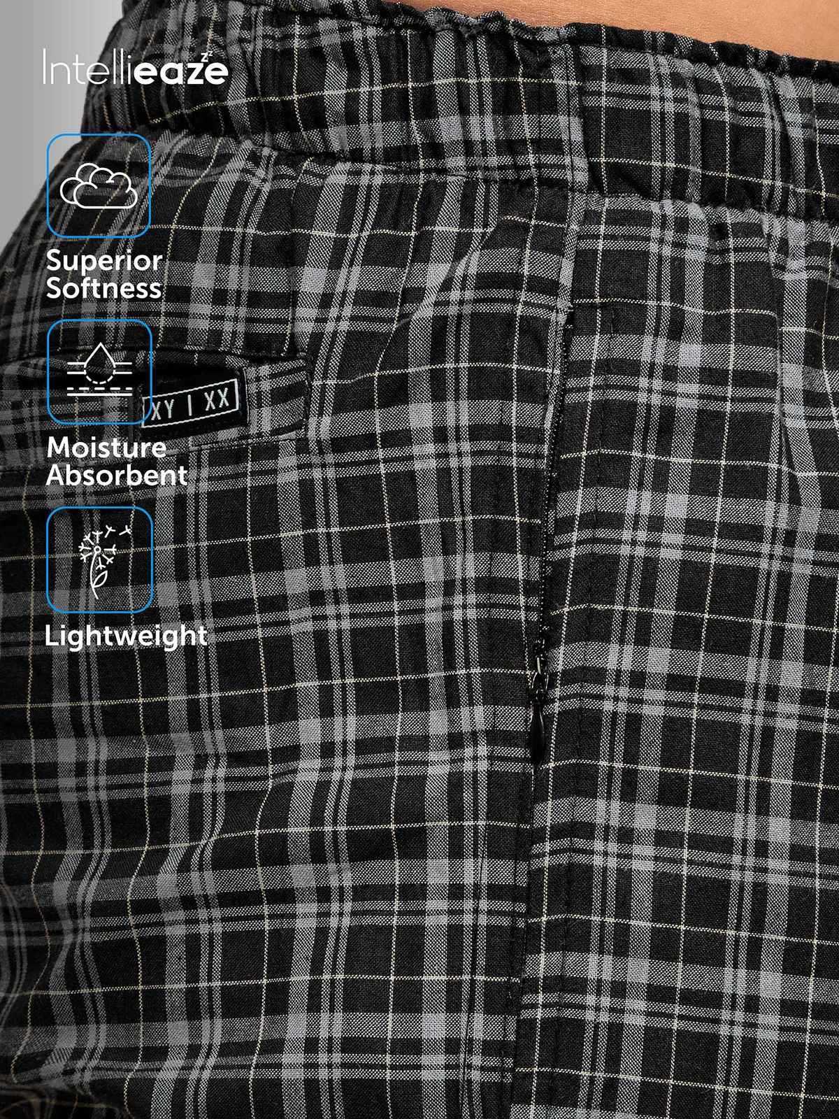 XYXX Checkmate 100% super combed cotton Checks Pyjama Relaxed Fit | 2 Side pockets | Black- XL