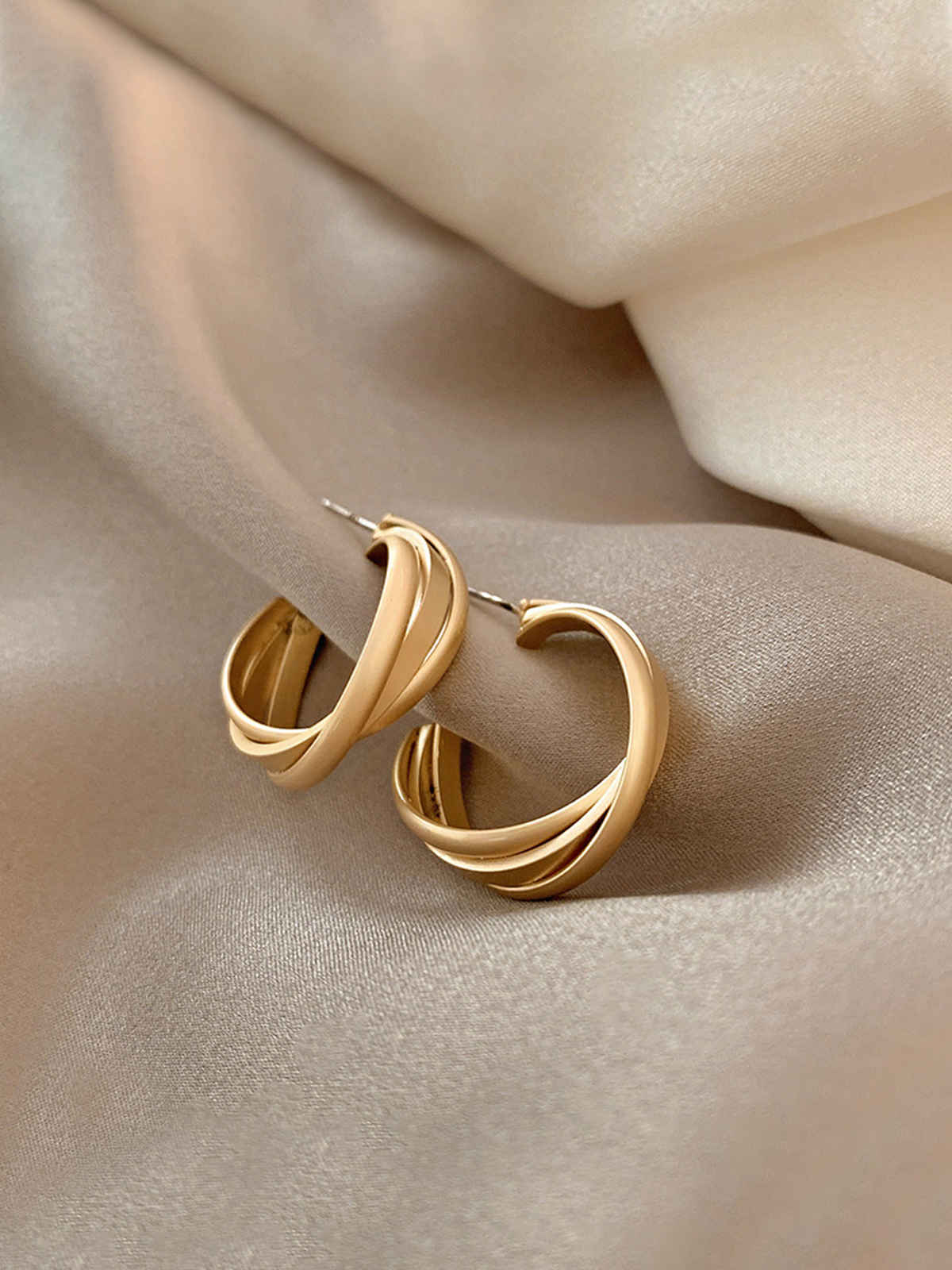 Unwind By Yellow Chimes Gold-Toned Contemporary Half Hoop Earrings