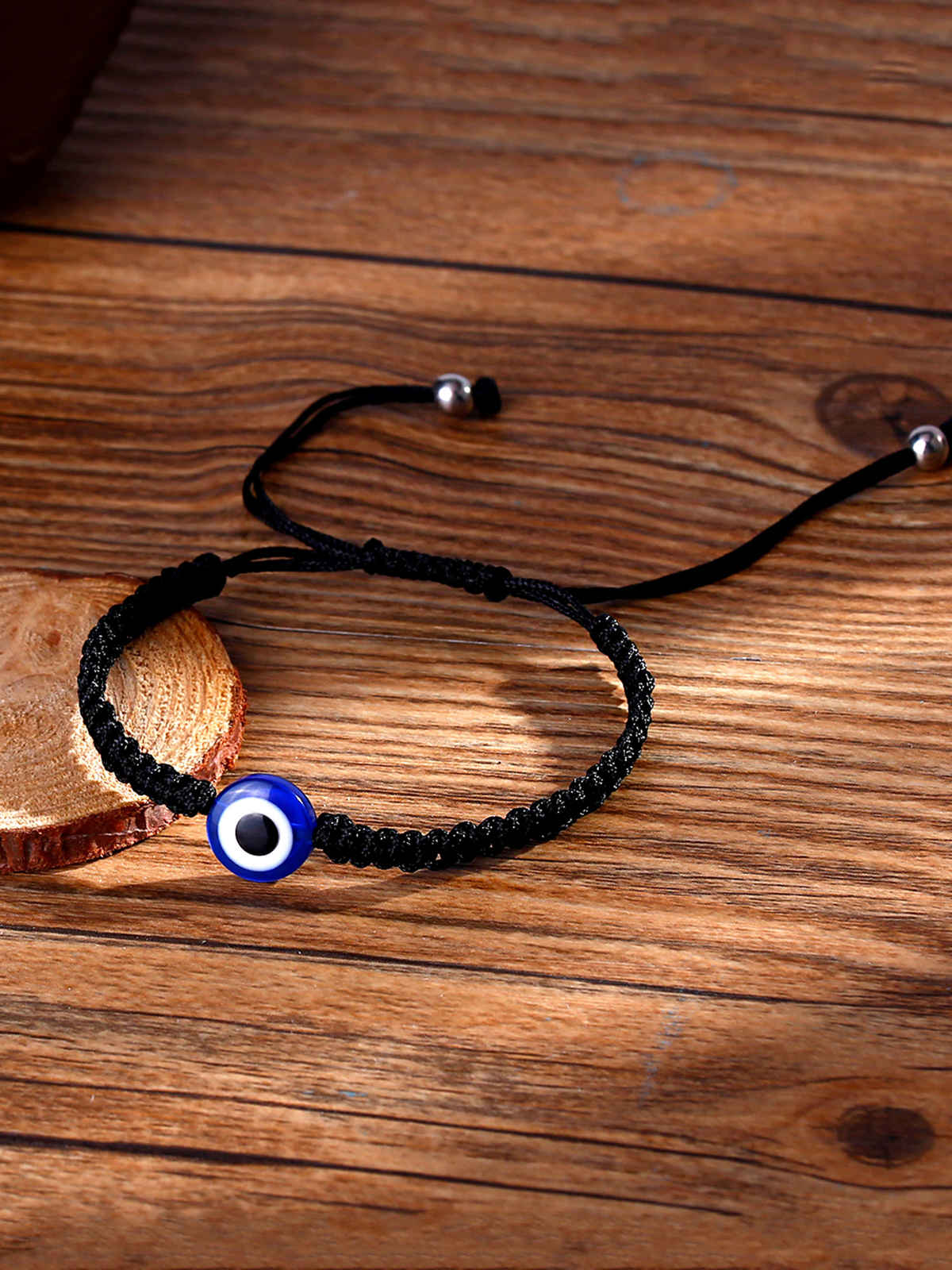 Yellow Chimes Unisex Black & Blue Evil Eye Bead Wraparound Bracelet