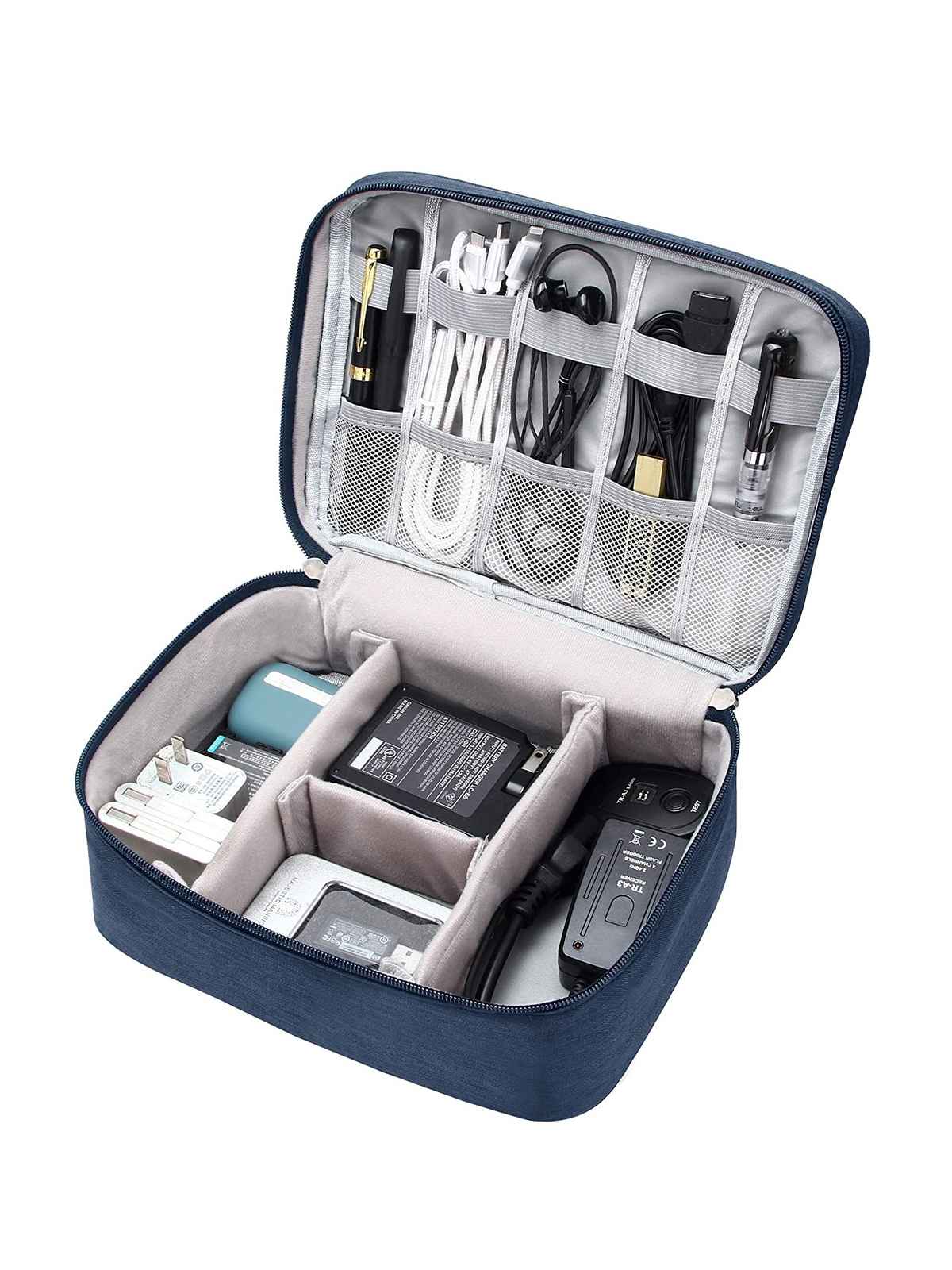 Awestuffs Gadget Organizer for Electronics Accessories, Cables, Phones | Navy Blue