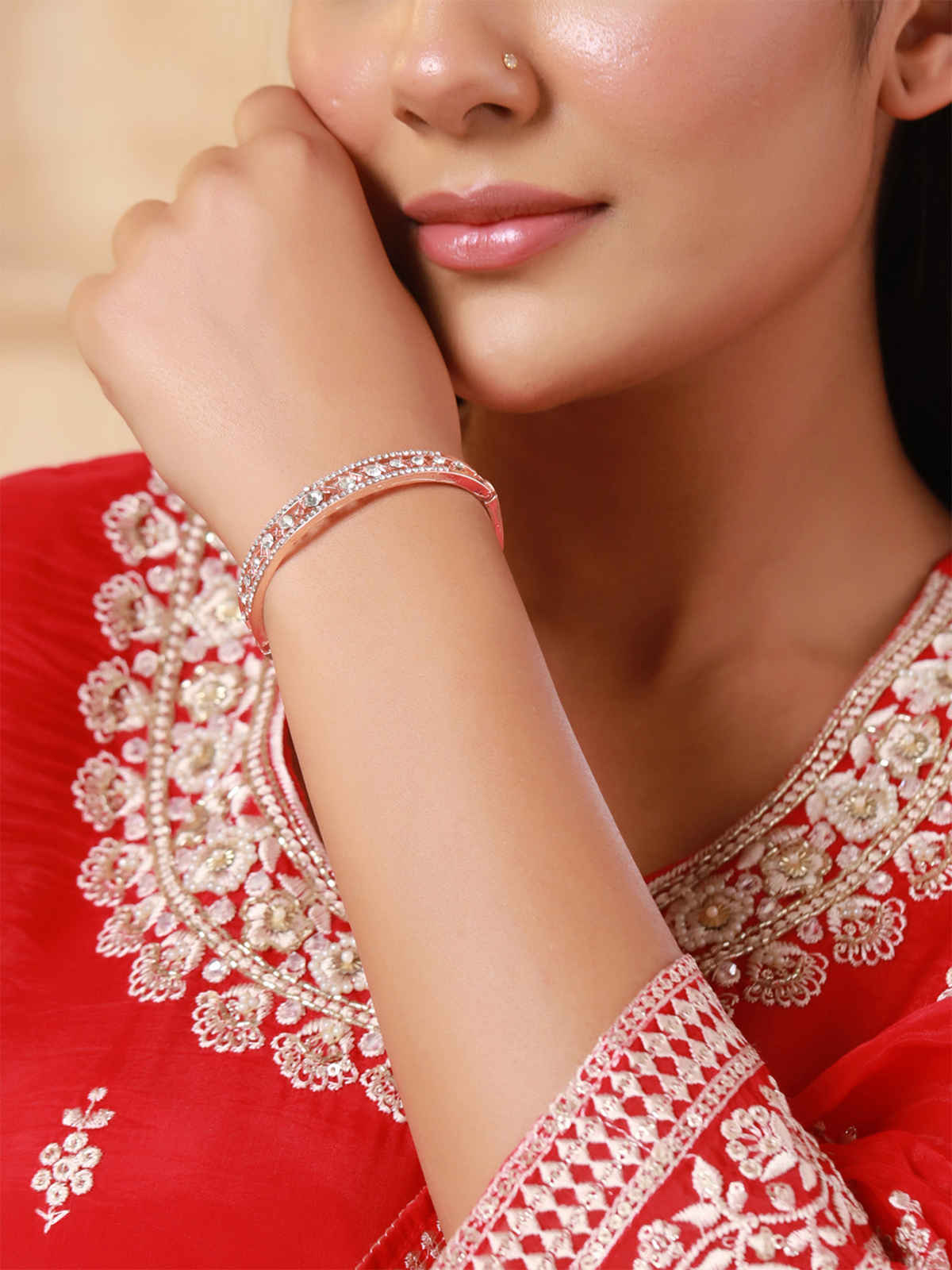 Yellow Chimes Rose Gold Plated Bracelets for Women with White CZ Crystals