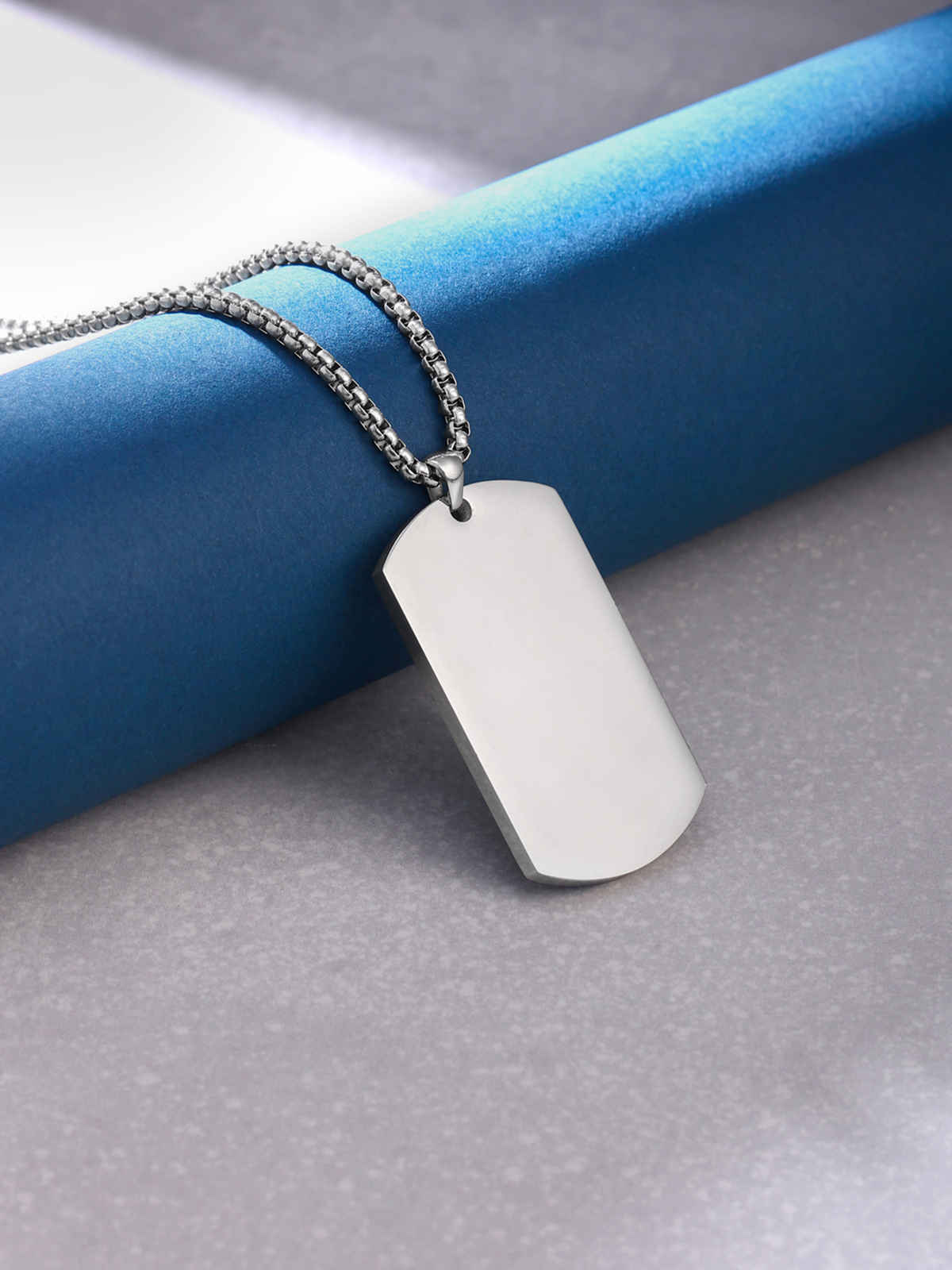 Yellow Chimes Stainless Steel Tag Pendant Necklace | Silver Plated