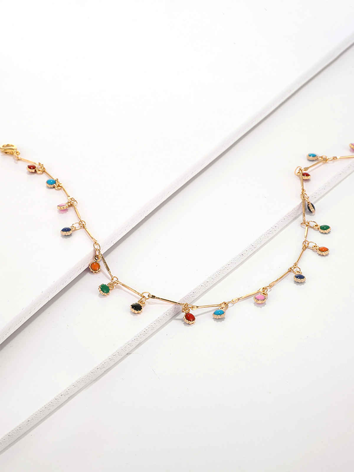 Yellow Chimes Gold-Toned & Blue Stone Studded Necklace