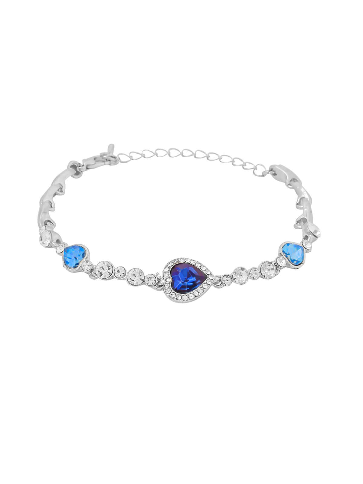 Yellow Chimes Women Blue & Silver-Toned Silver-Plated Charm Bracelet