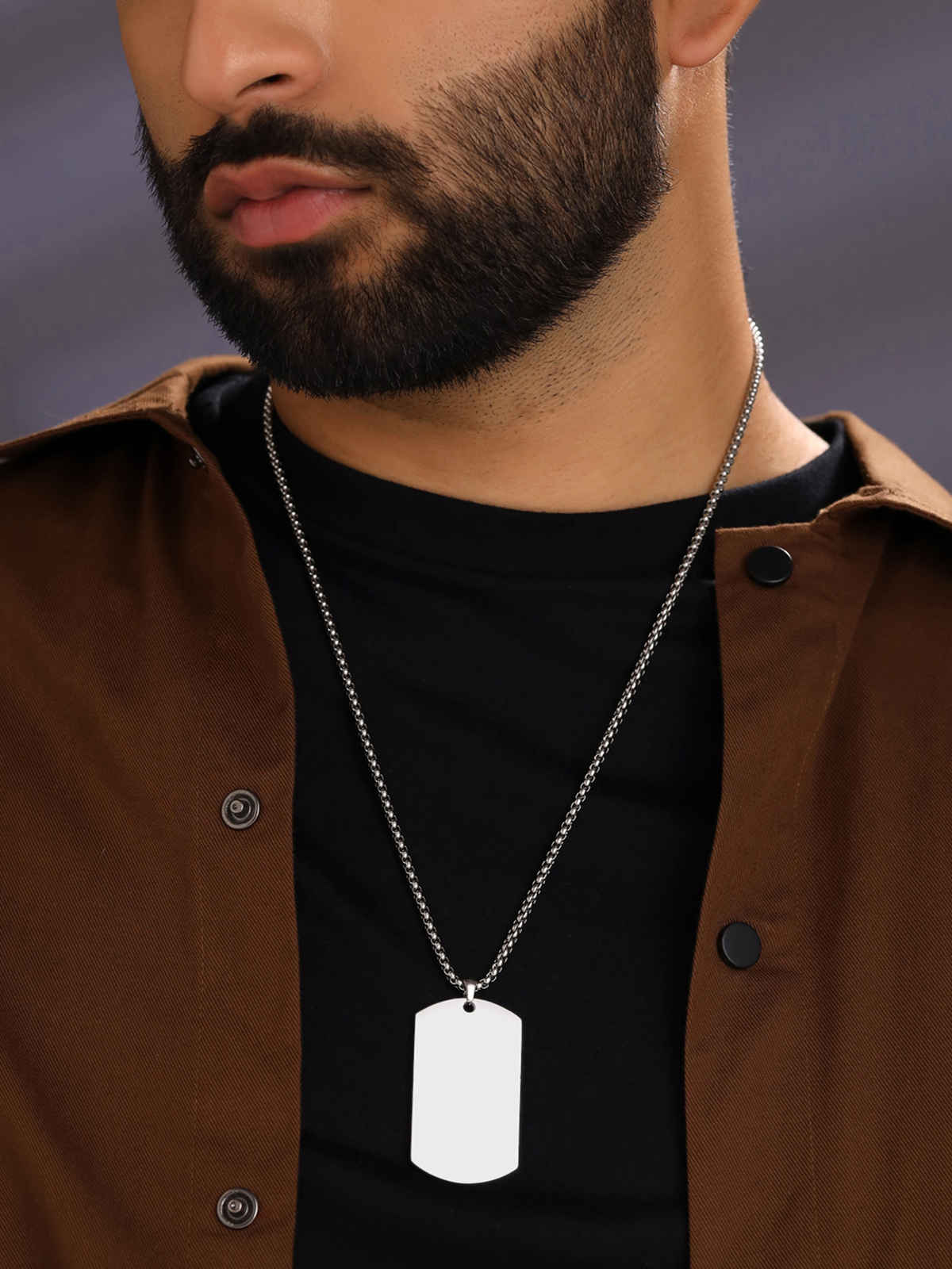 Yellow Chimes Stainless Steel Tag Pendant Necklace | Silver Plated