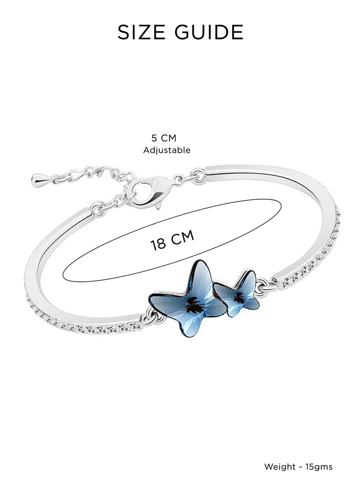 Yellow Chimes Women Silver-Toned & Blue Crystals Rhodium-Plated Link Bracelet