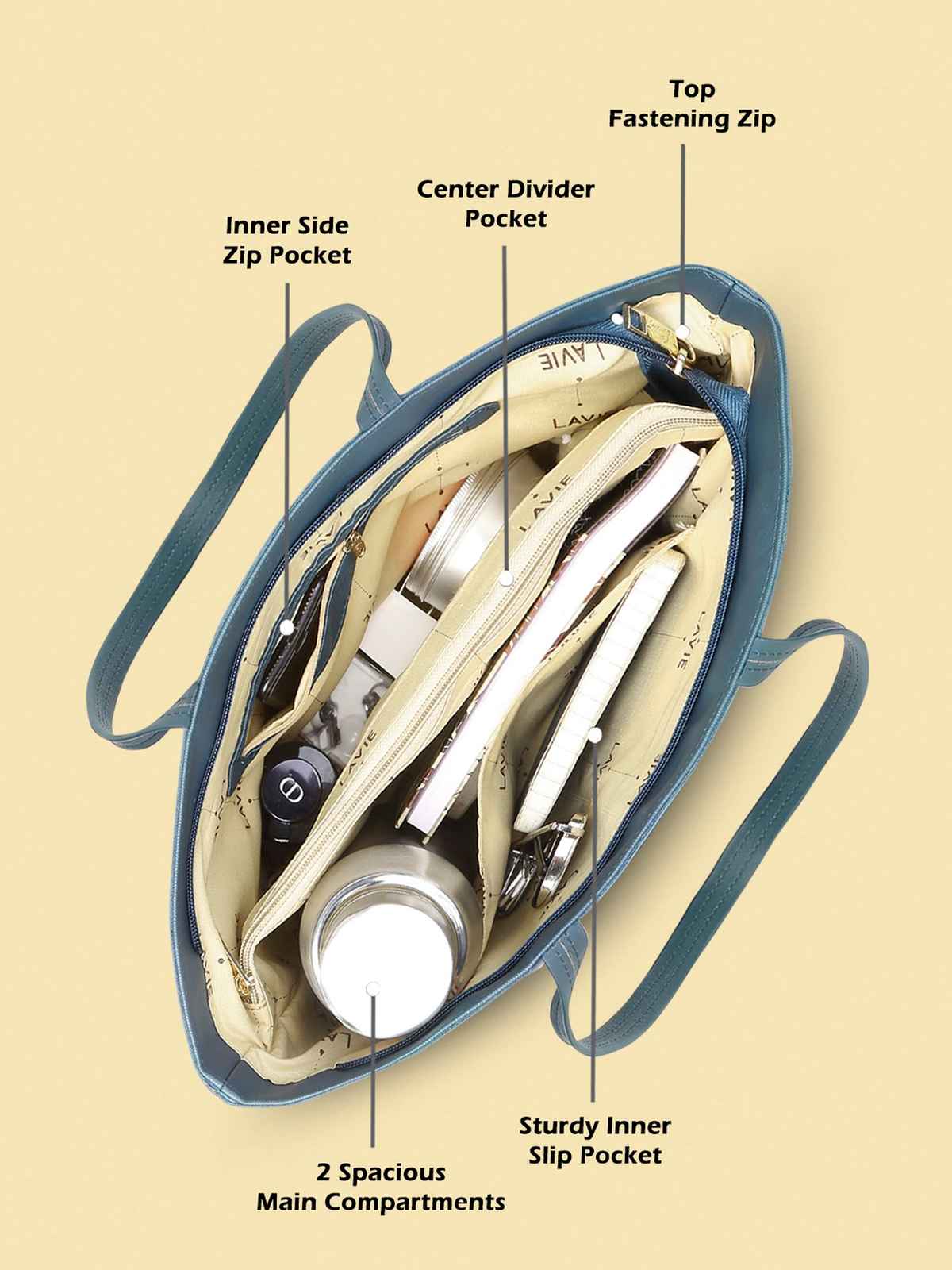 Lavie Women's Synthetic Tote Handbag | Textured Design | Large | Green