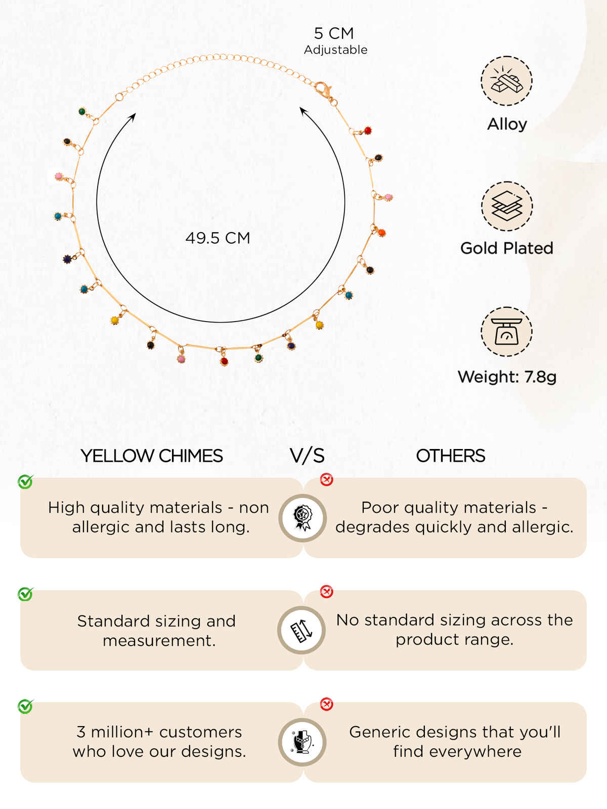 Yellow Chimes Gold-Toned & Blue Stone Studded Necklace