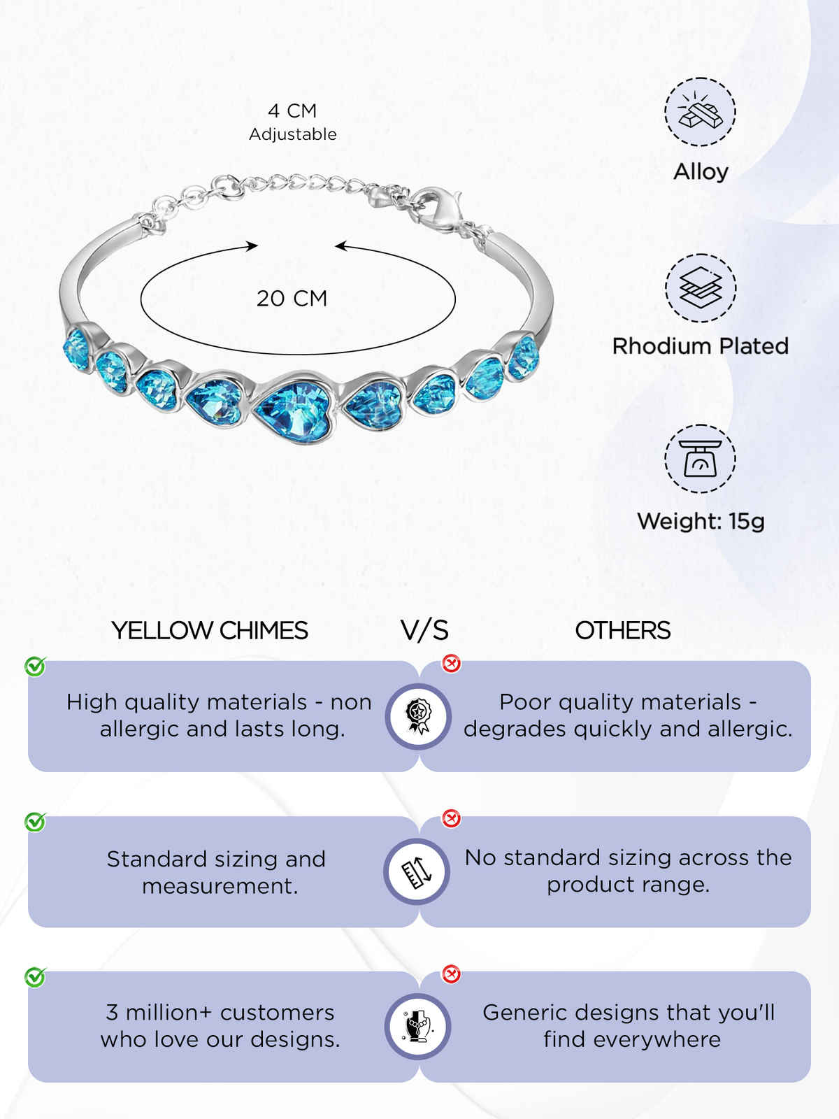 Yellow Chimes Women Crystal Bracelets | Heart Shaped | Blue CZ Crystals