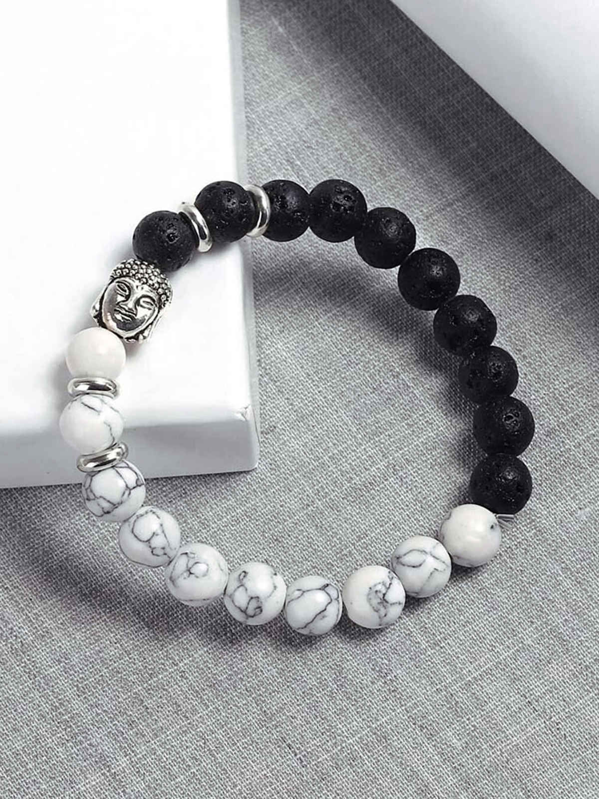 Yellow Chimes Stretchable Buddha Beads Bracelet for Men
