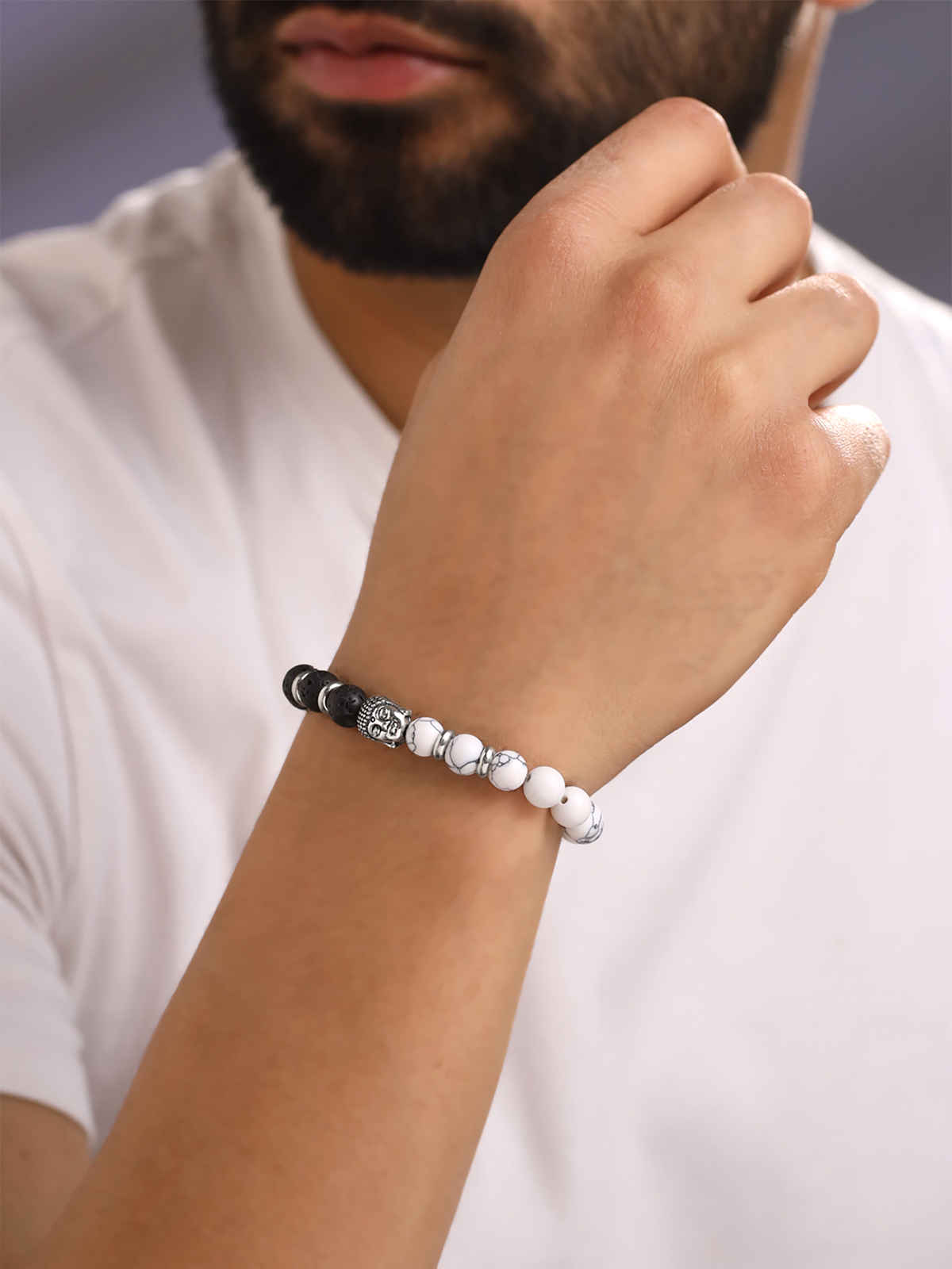 Yellow Chimes Stretchable Buddha Beads Bracelet for Men